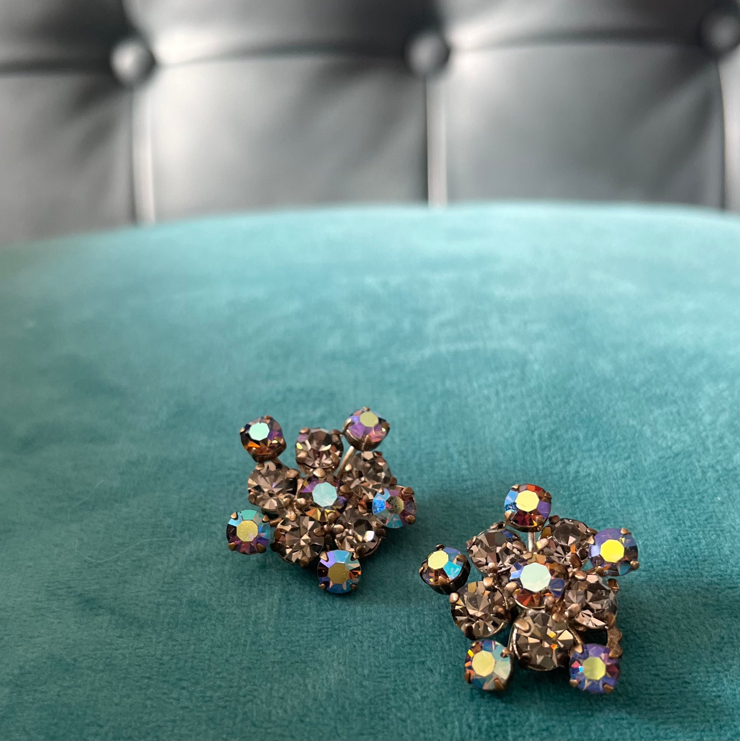 [VINTAGE HOLLYWOOD] 925 Silver☆Klias Gemstone Gold Earrings Art Deco Vintage Hollywood Crystal Earrings by Sweet Romance