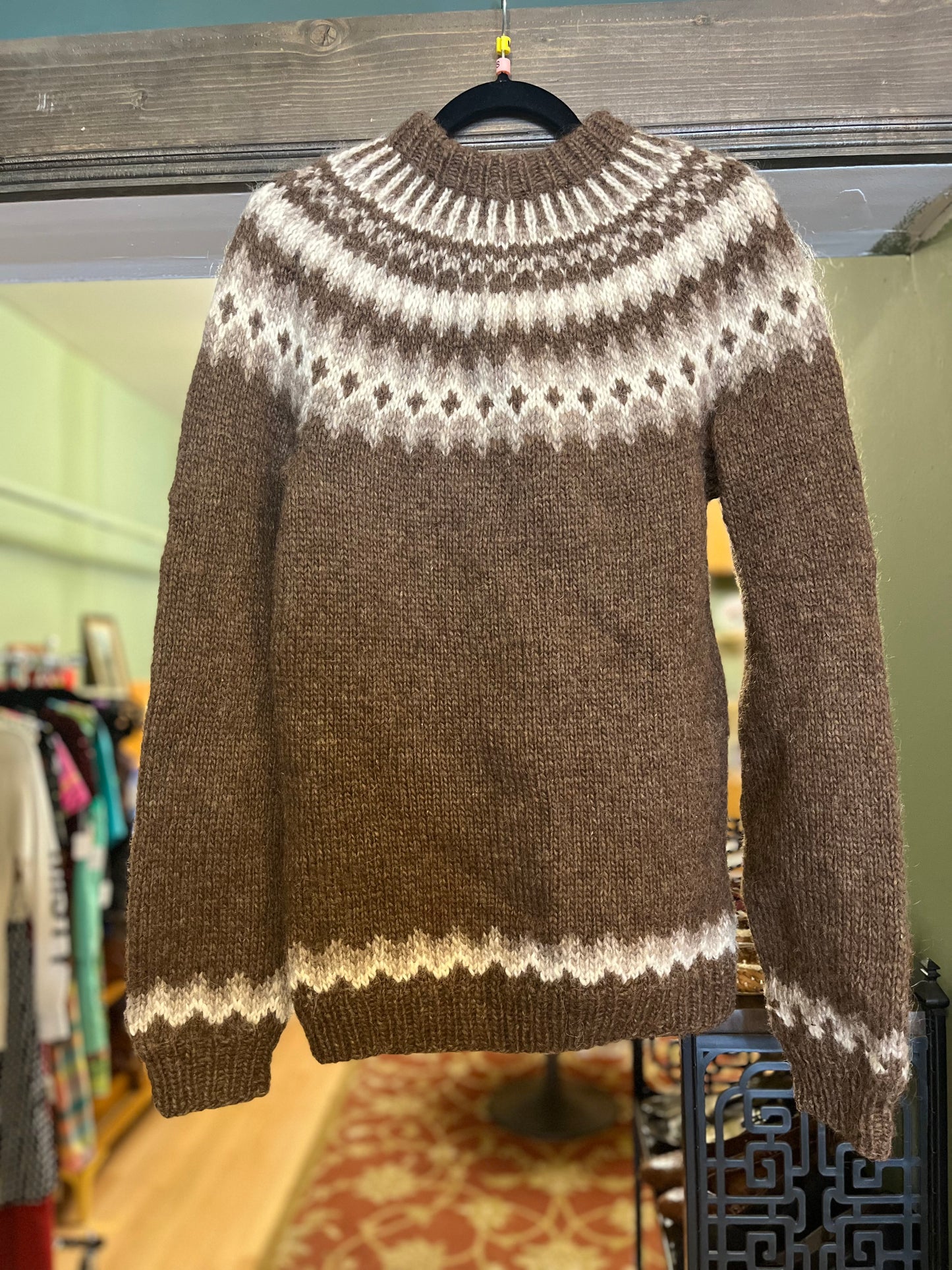 Sale! Vintage Hand Knit Wool Sweater in Brown, S/M