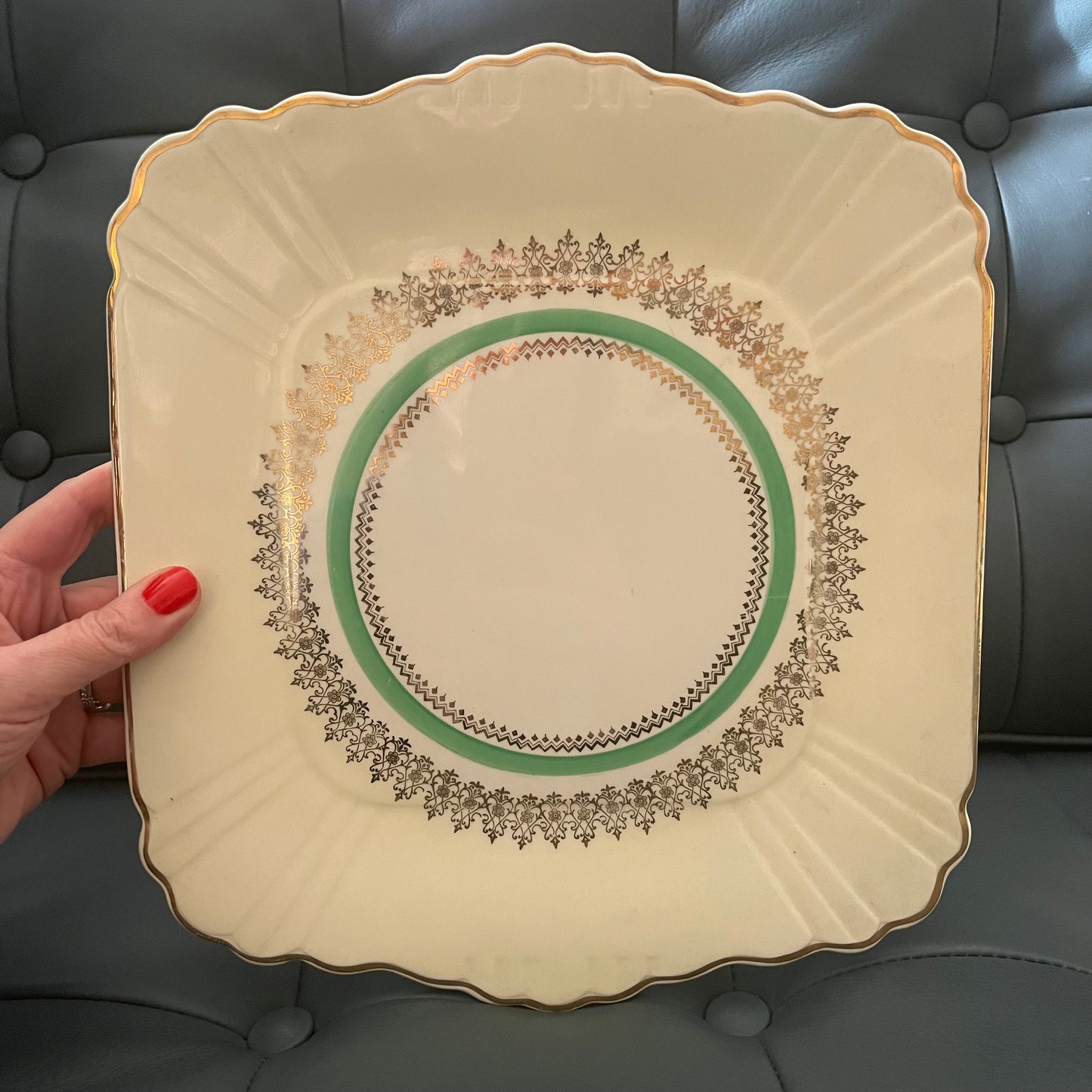 Vintage Myott China Gold & Green Plate