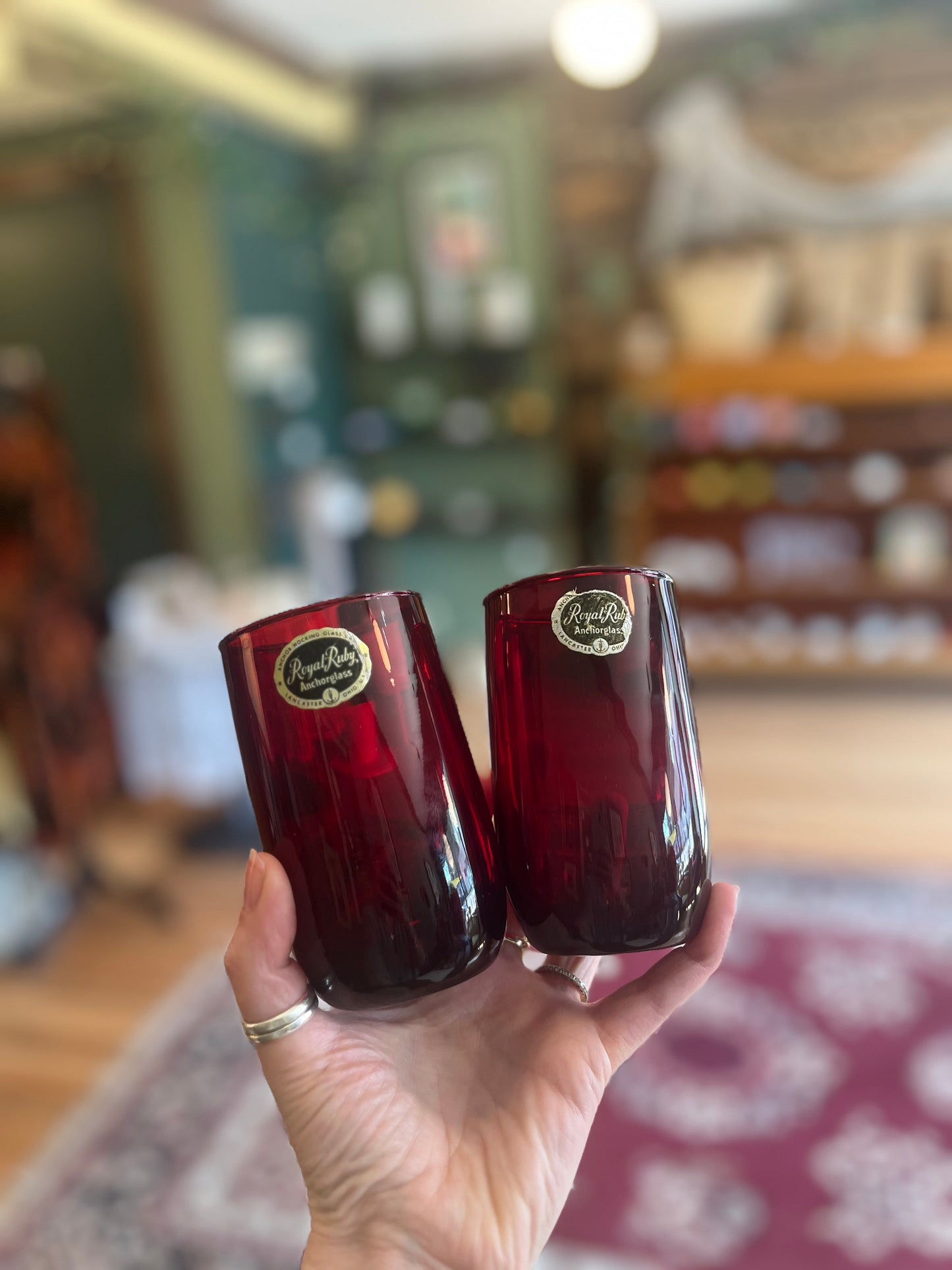 Royal Ruby Anchorglass, set of 2