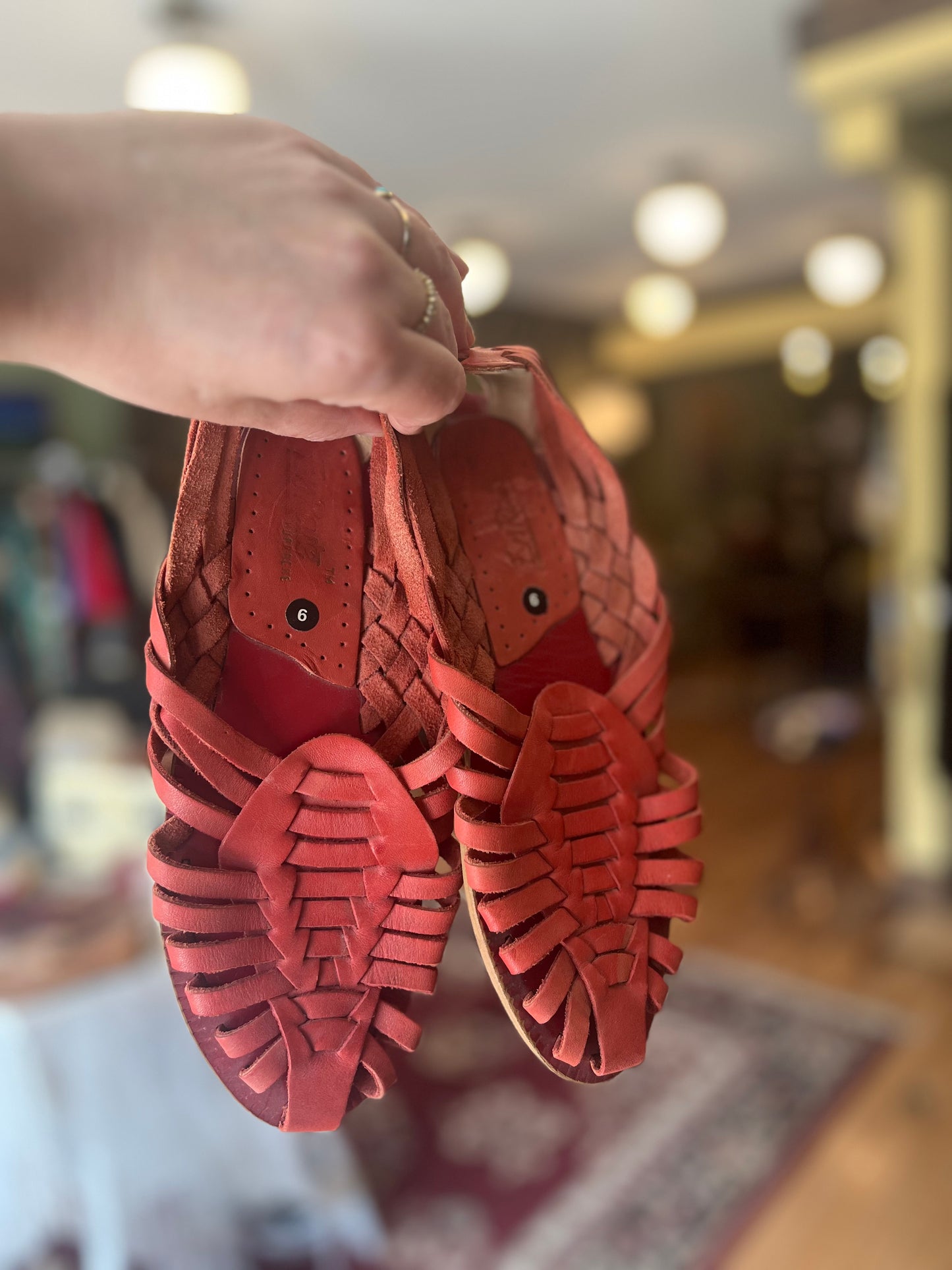 Vintage red leather En Route woven sandals, 6