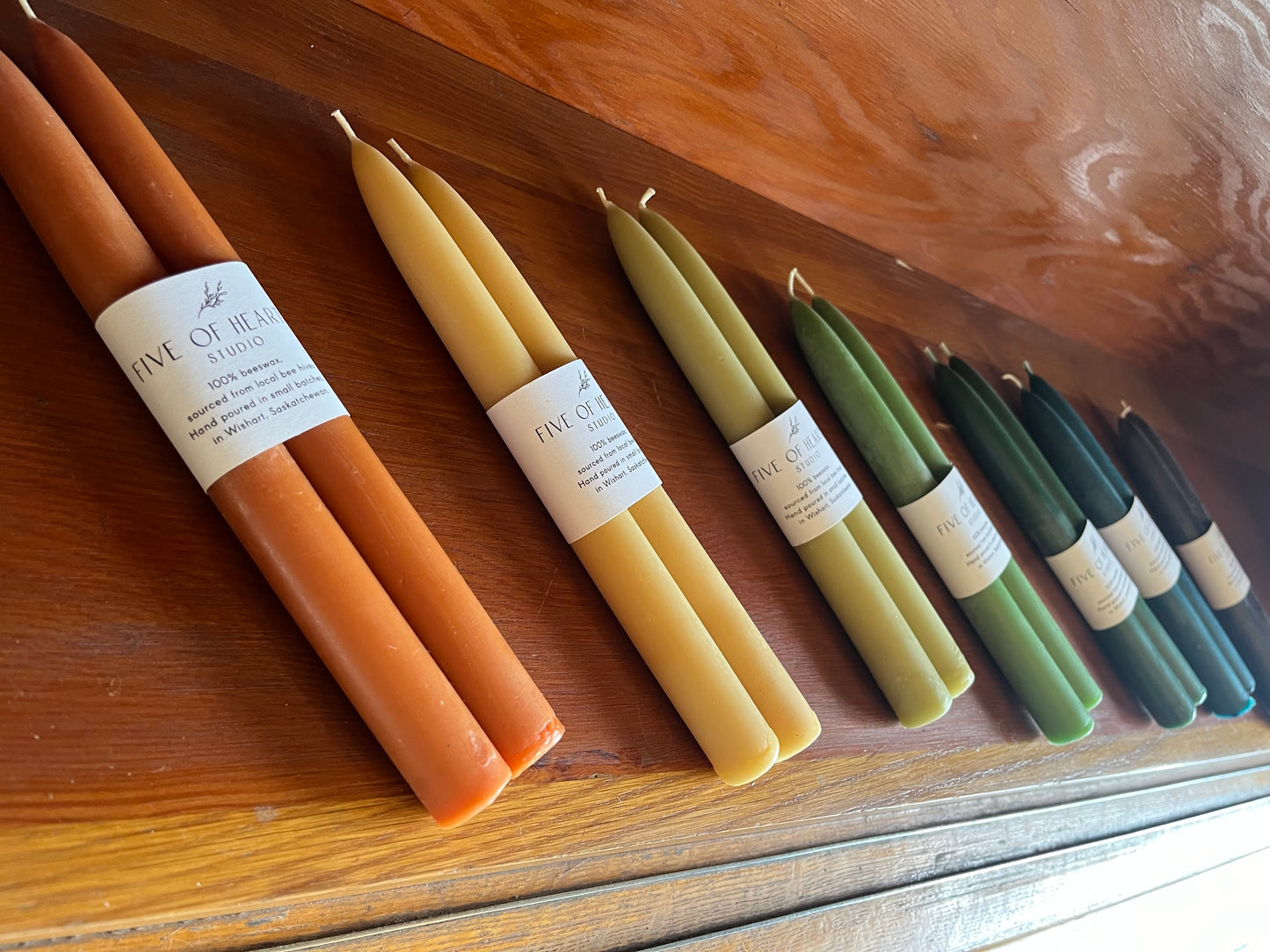 Five of Hearts Beeswax Taper Pair, Natural