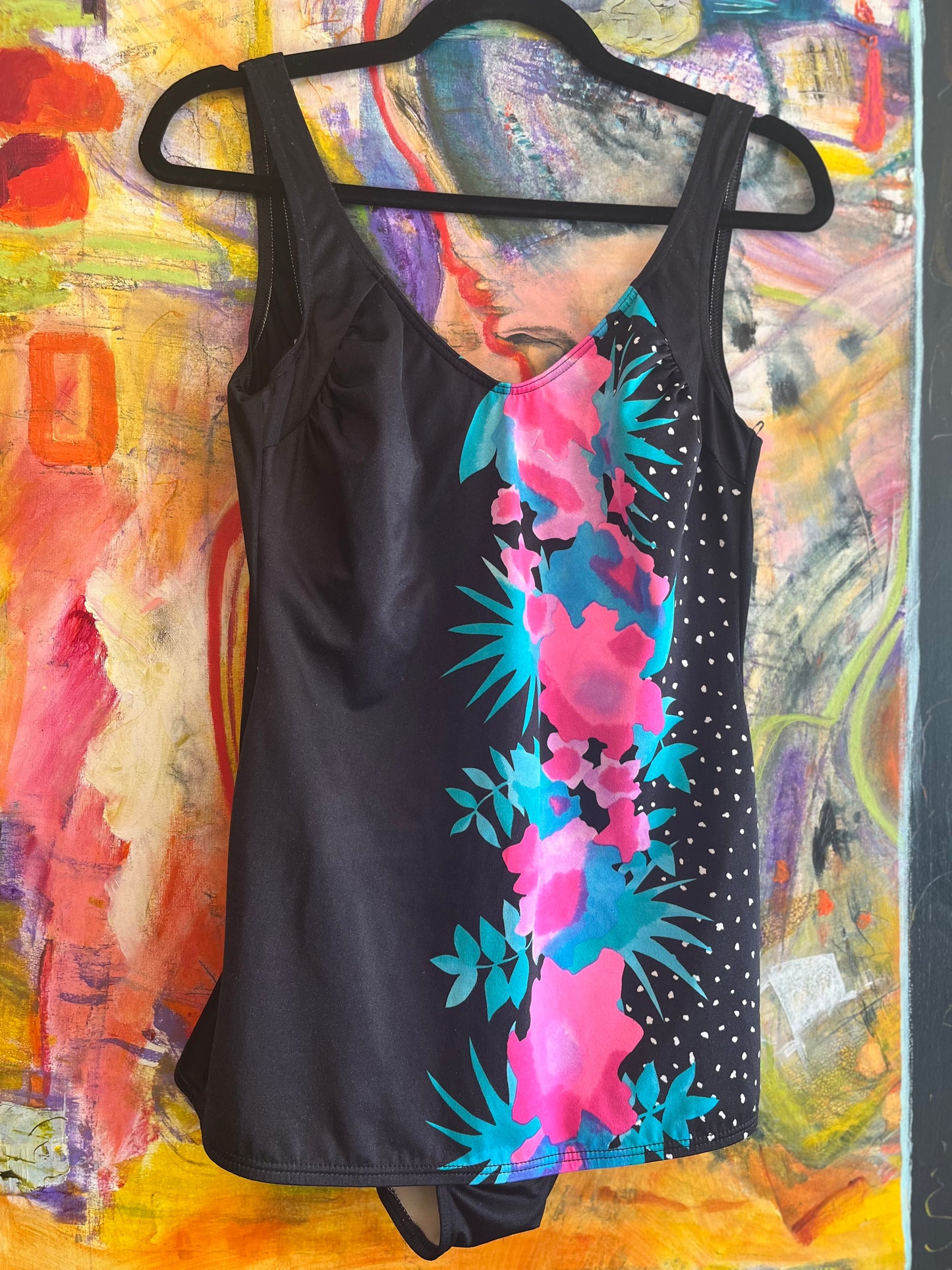 Vintage 80’s/90’s black and floral swim suit, large