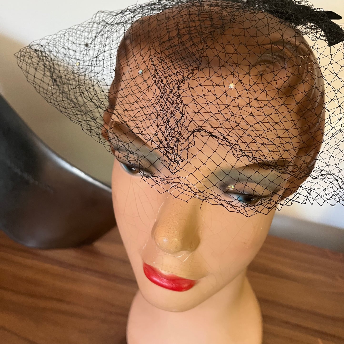 Vintage 1960’s Black Rhinestone Veil Hat