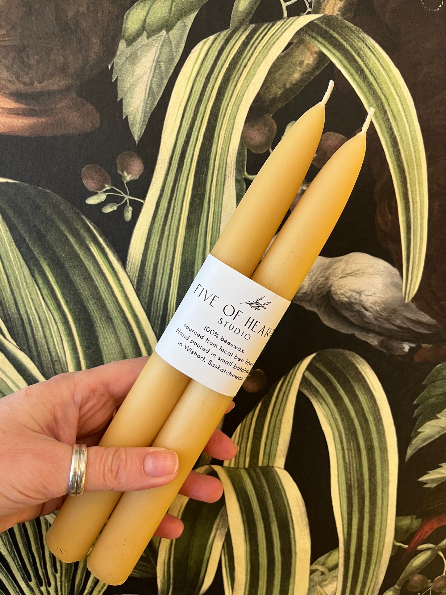 Five of Hearts Beeswax Taper Pair, Natural
