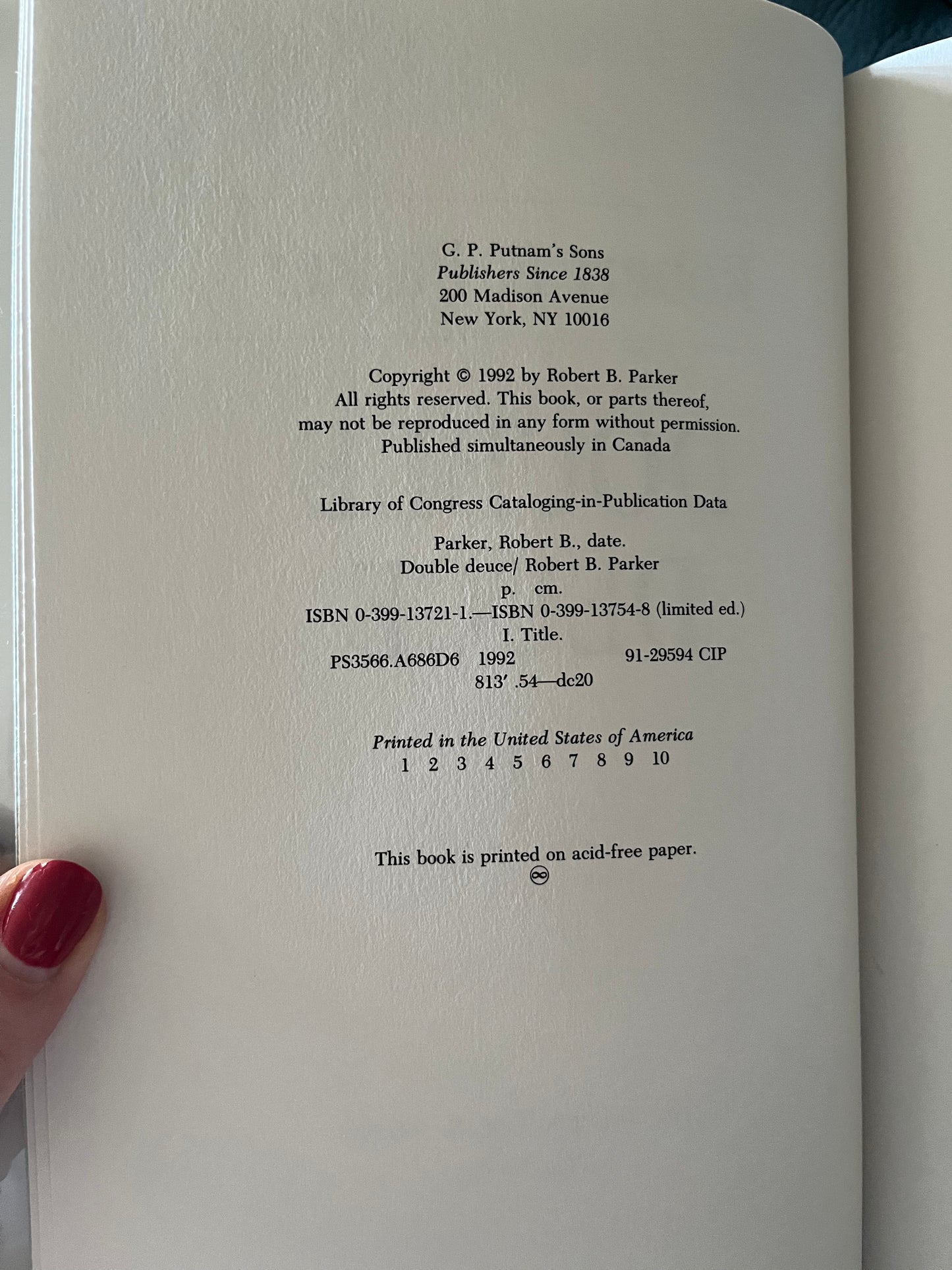 Robert B. Parker “Double Deuce” First Edition Hardcover Book