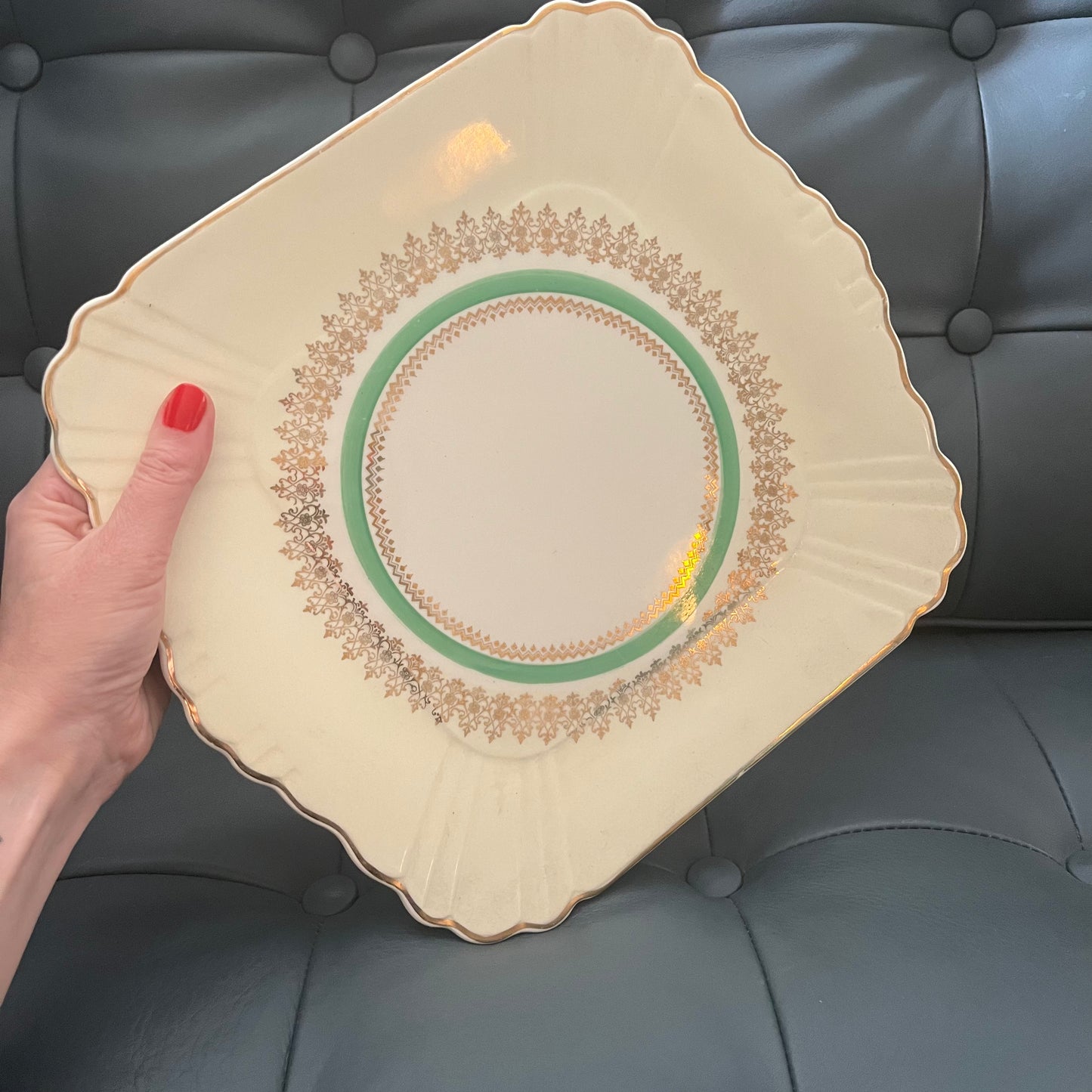 Vintage Myott China Gold & Green Plate