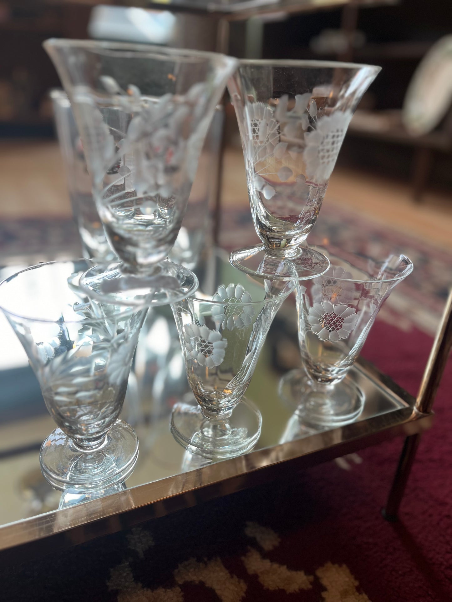 Vintage Etched Wine Goblets