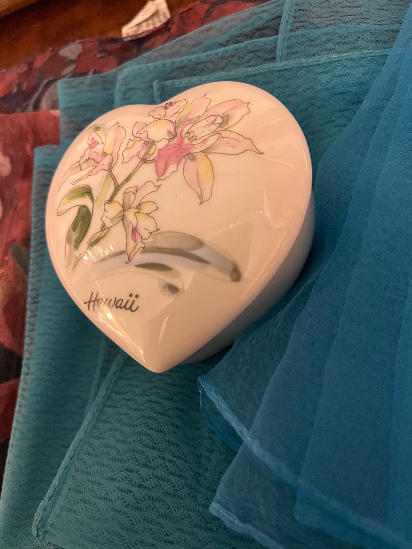 Vintage Heart Shaped Hawaii Ceramic Box