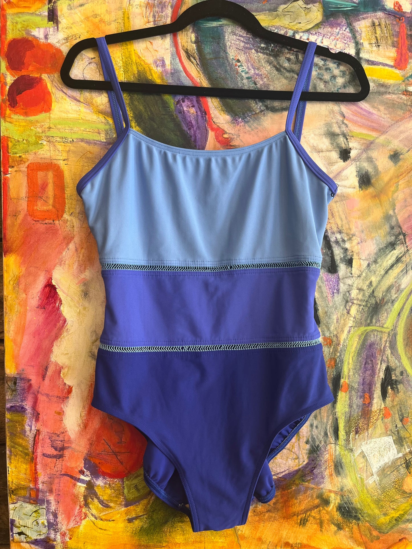 Vintage 90’s tri panel blue “Christina” swim suit, medium