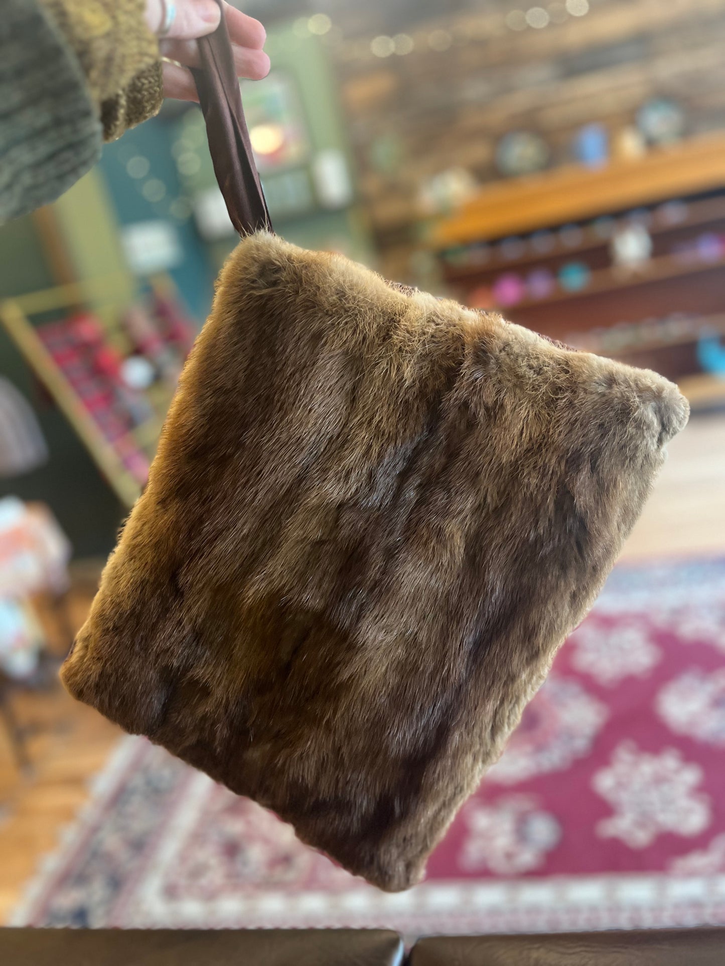 Sale! Vintage Fur Muff Hand Warmer, med brown