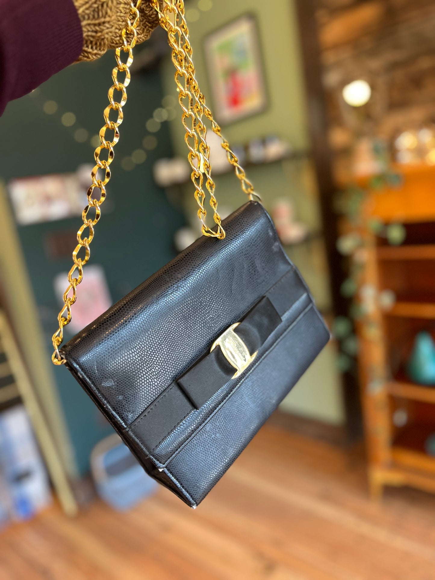 Vintage Salvatore Ferragamo Purse w Gold Strap, as is