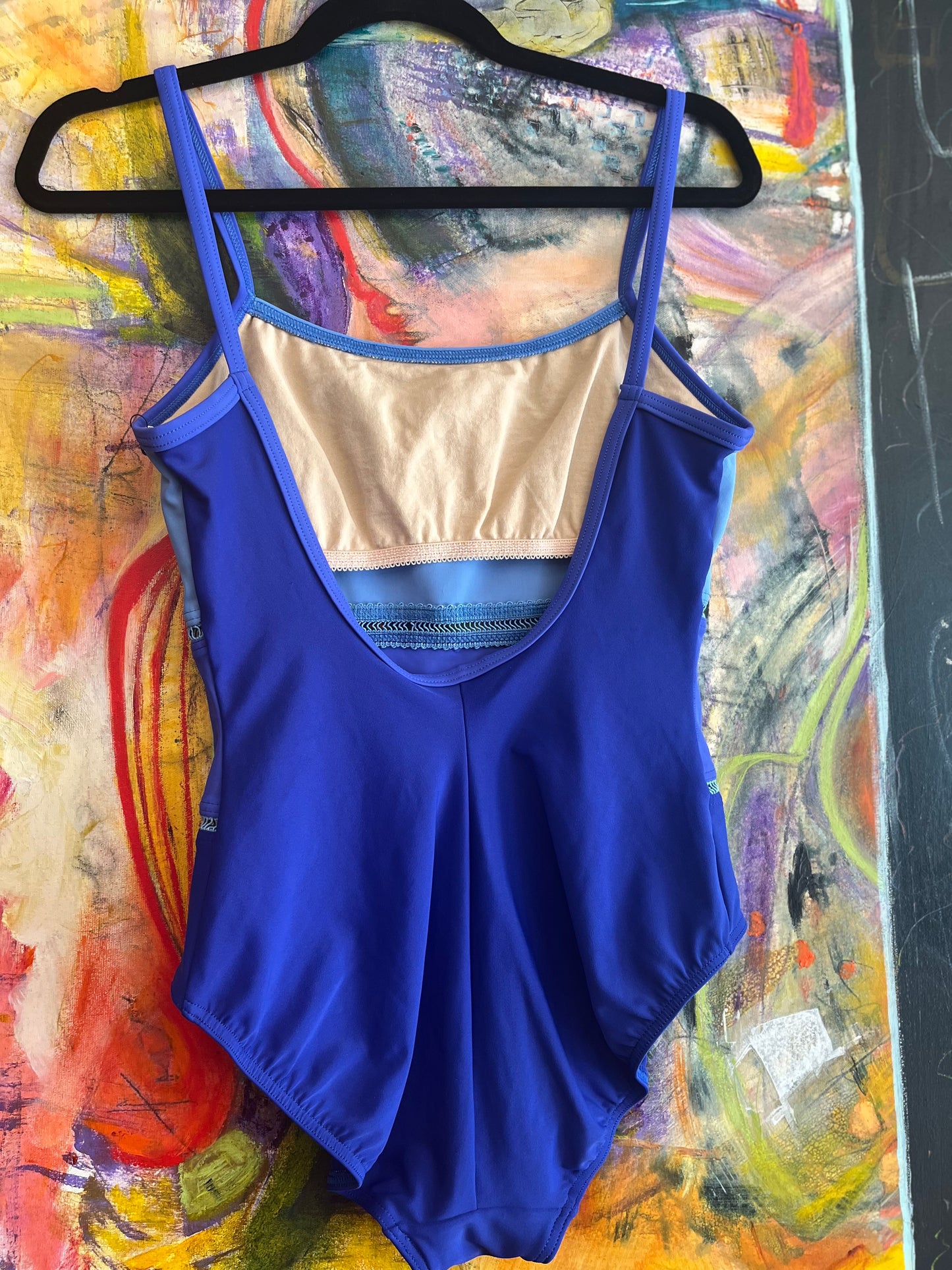 Vintage 90’s tri panel blue “Christina” swim suit, medium