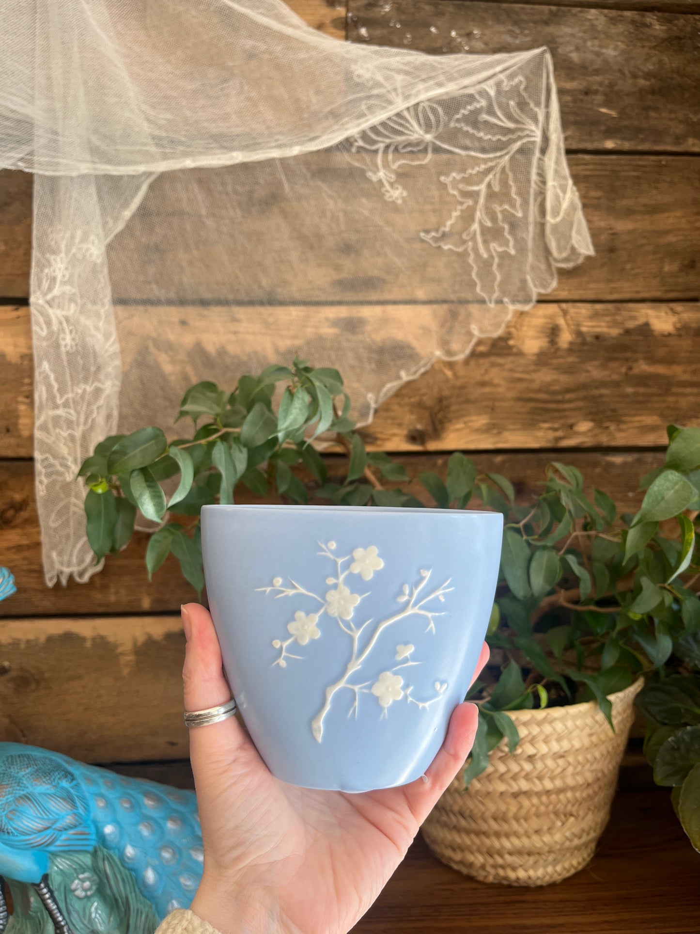 Spode blue cherry blossom vase