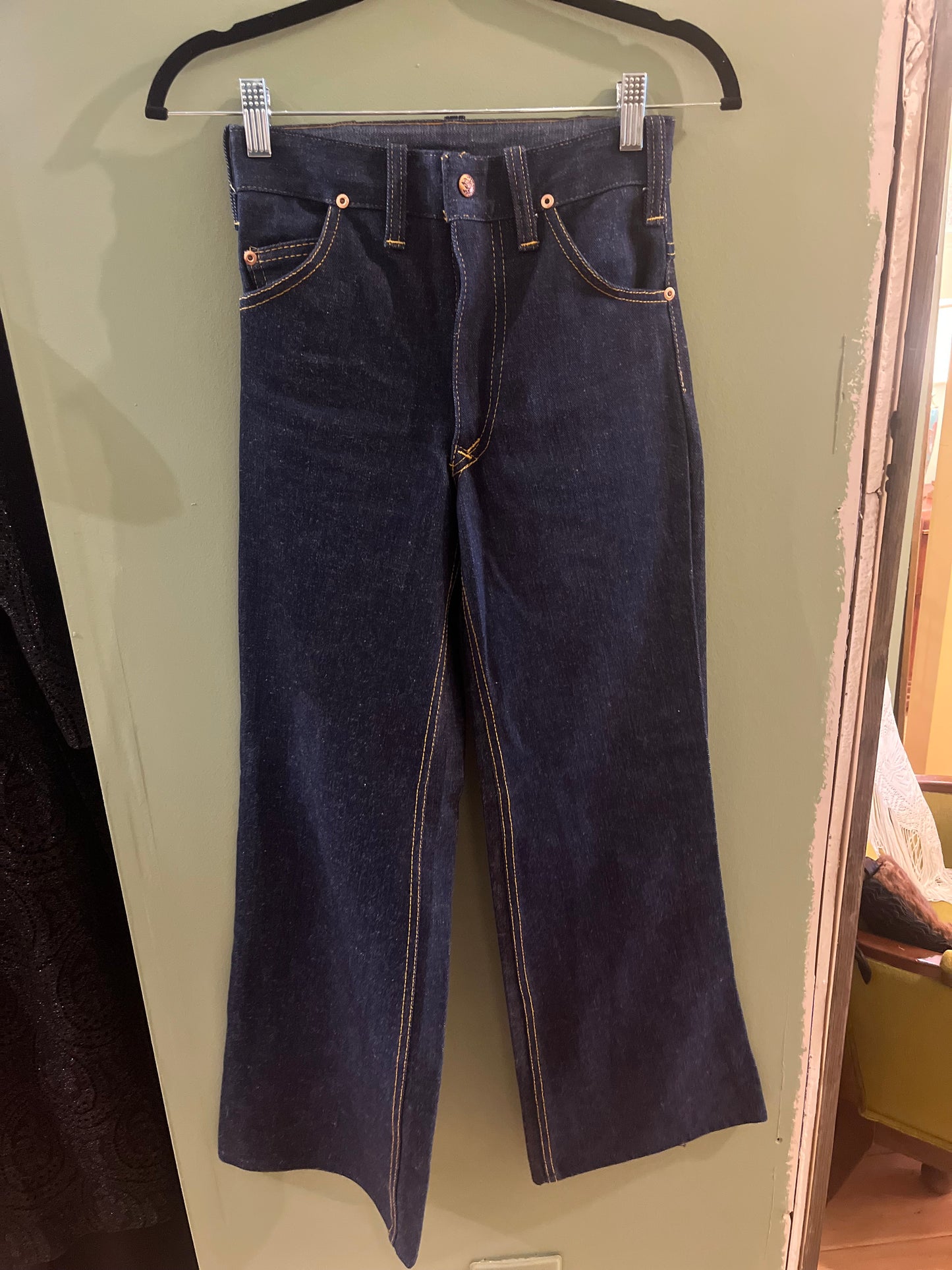 Vintage Pitch Riders dark denim wide leg jeans, xs/26
