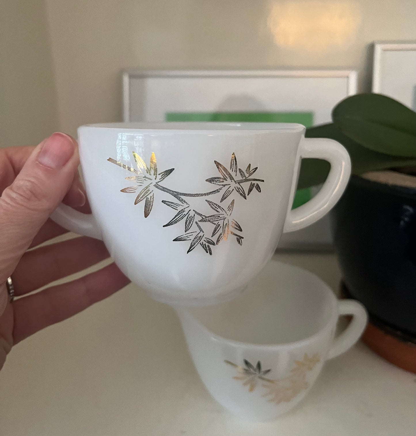 Vintage 1960’s Federal Milk Glass Cream & Sugar with Bamboo Motif