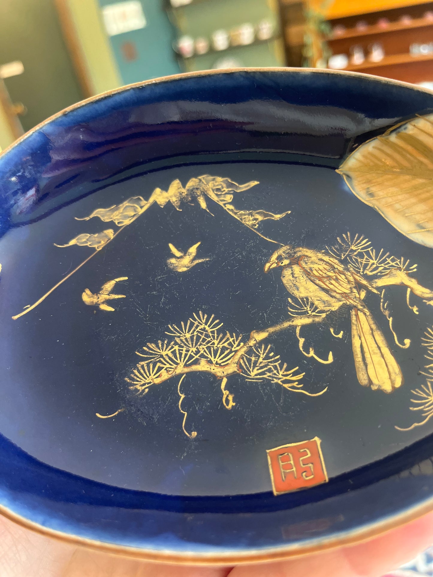 Cobalt Bird Dish, Made in Japan, Mid-Late 1800’s