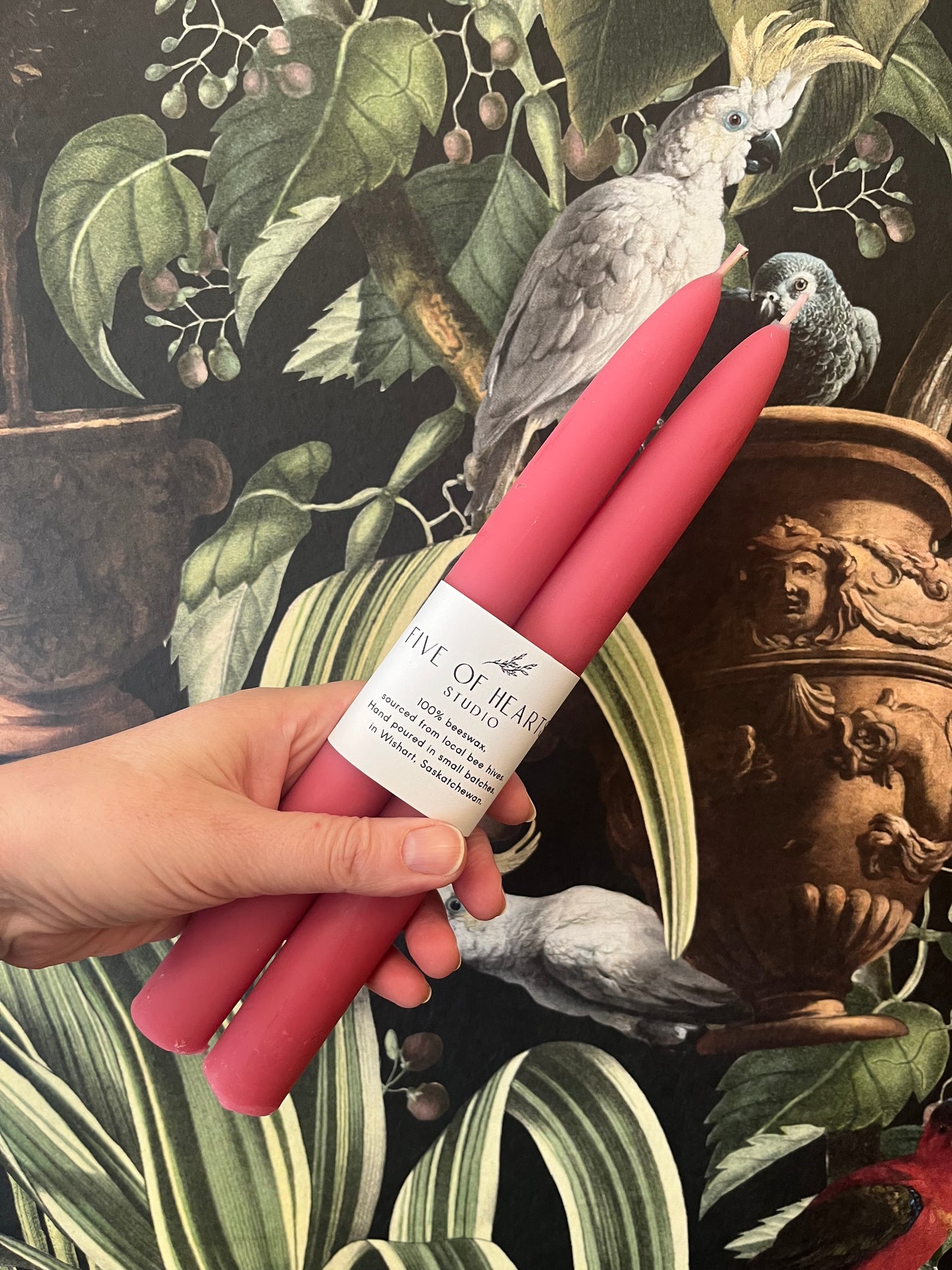 Five of Hearts Beeswax Taper Pair, Pink