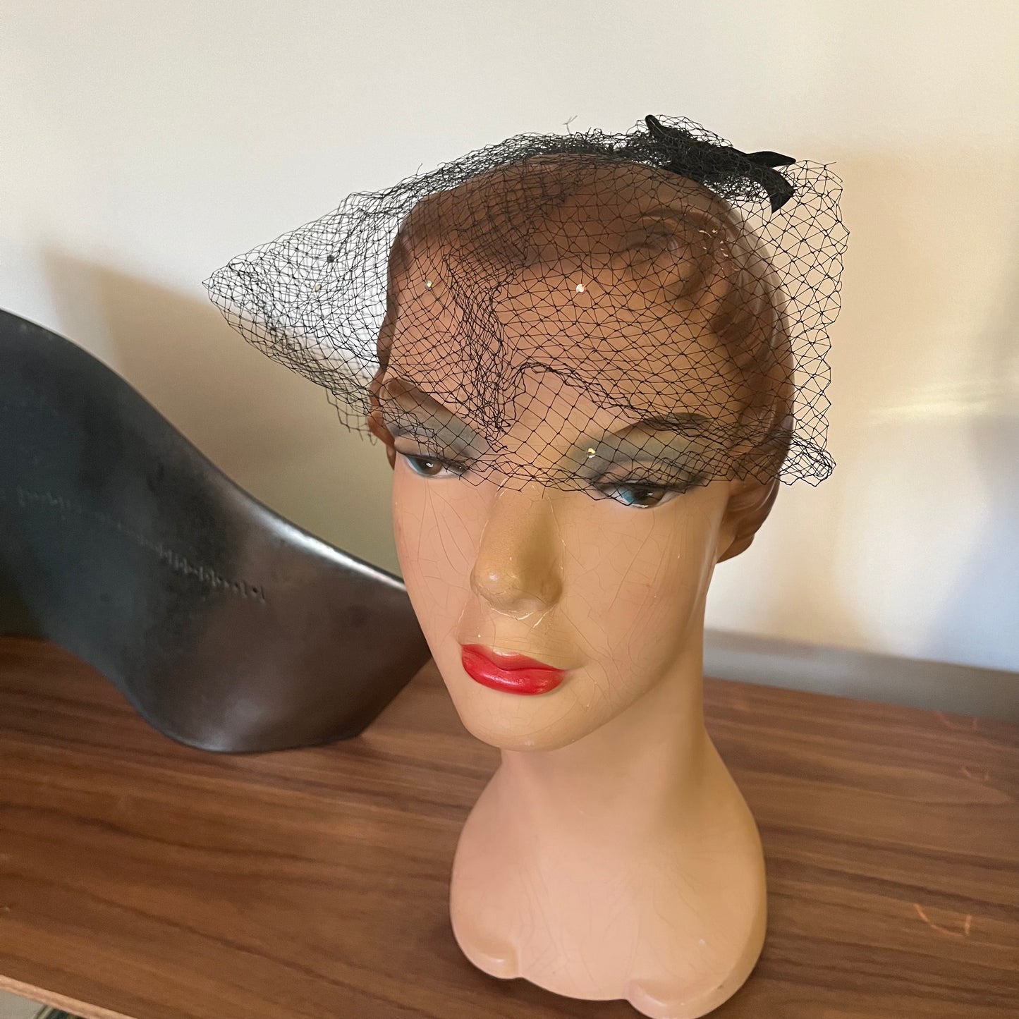 Vintage 1960’s Black Rhinestone Veil Hat