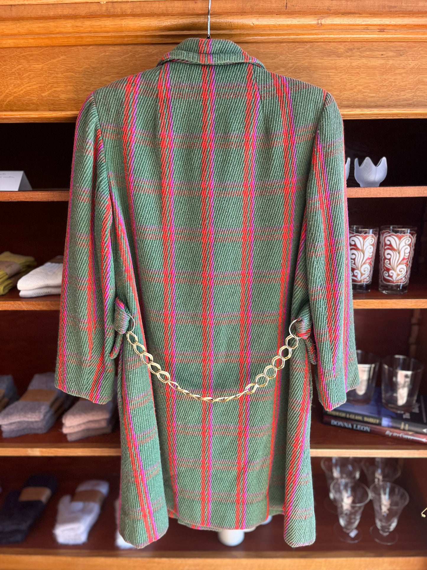 Vintage Holt Renfrew green plaid coat, S/XS