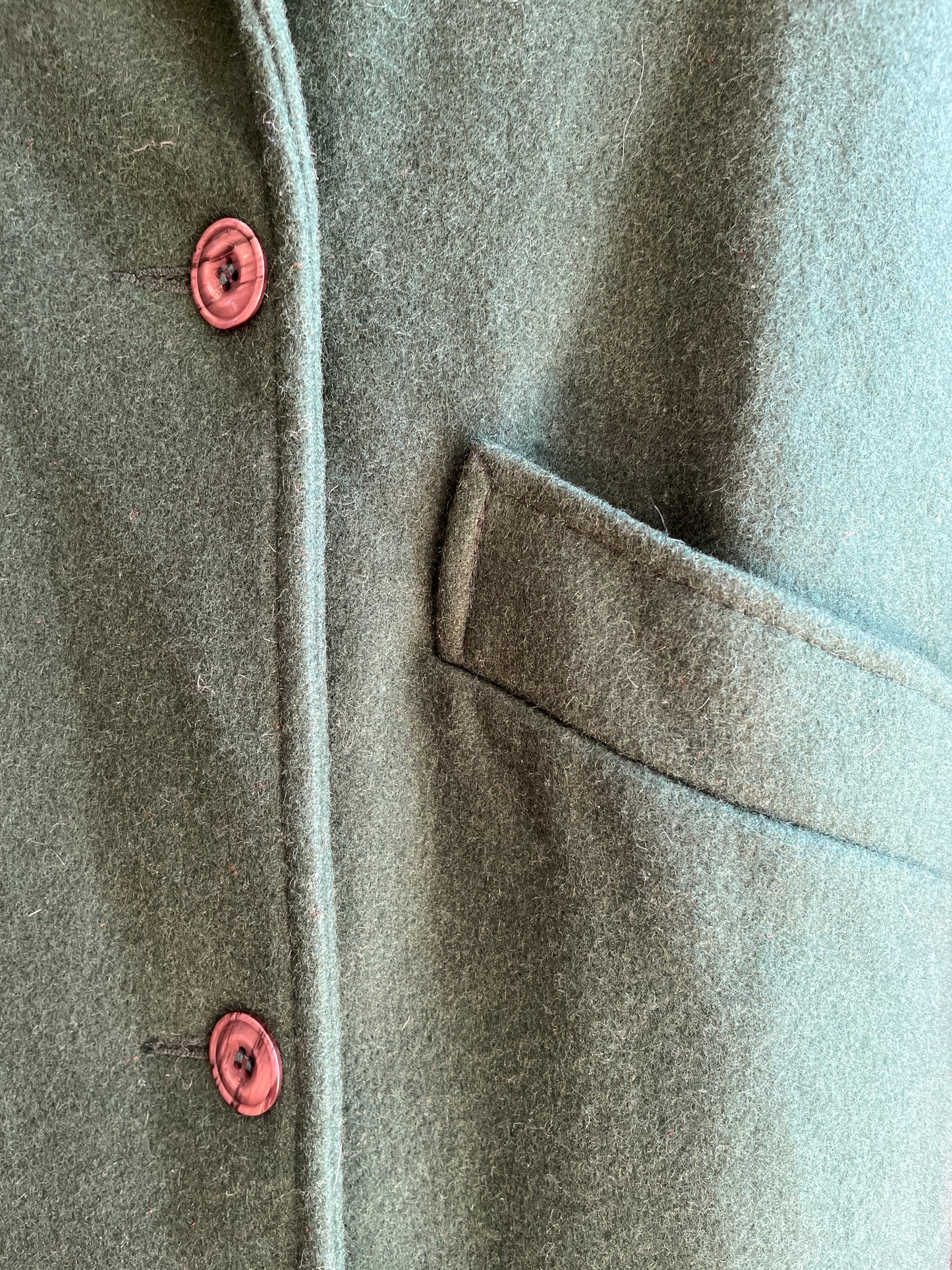 Vintage forest green wool & leather coat, med/lrg