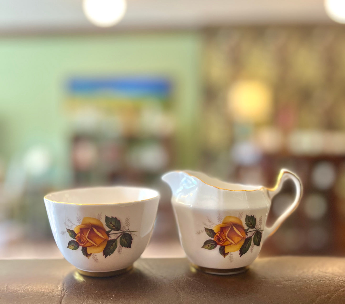 Vintage Royal Windsor Yellow Rose Cream and Sugar Set