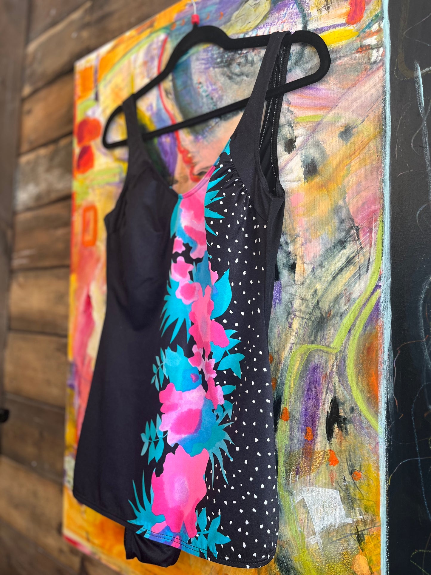Vintage 80’s/90’s black and floral swim suit, large