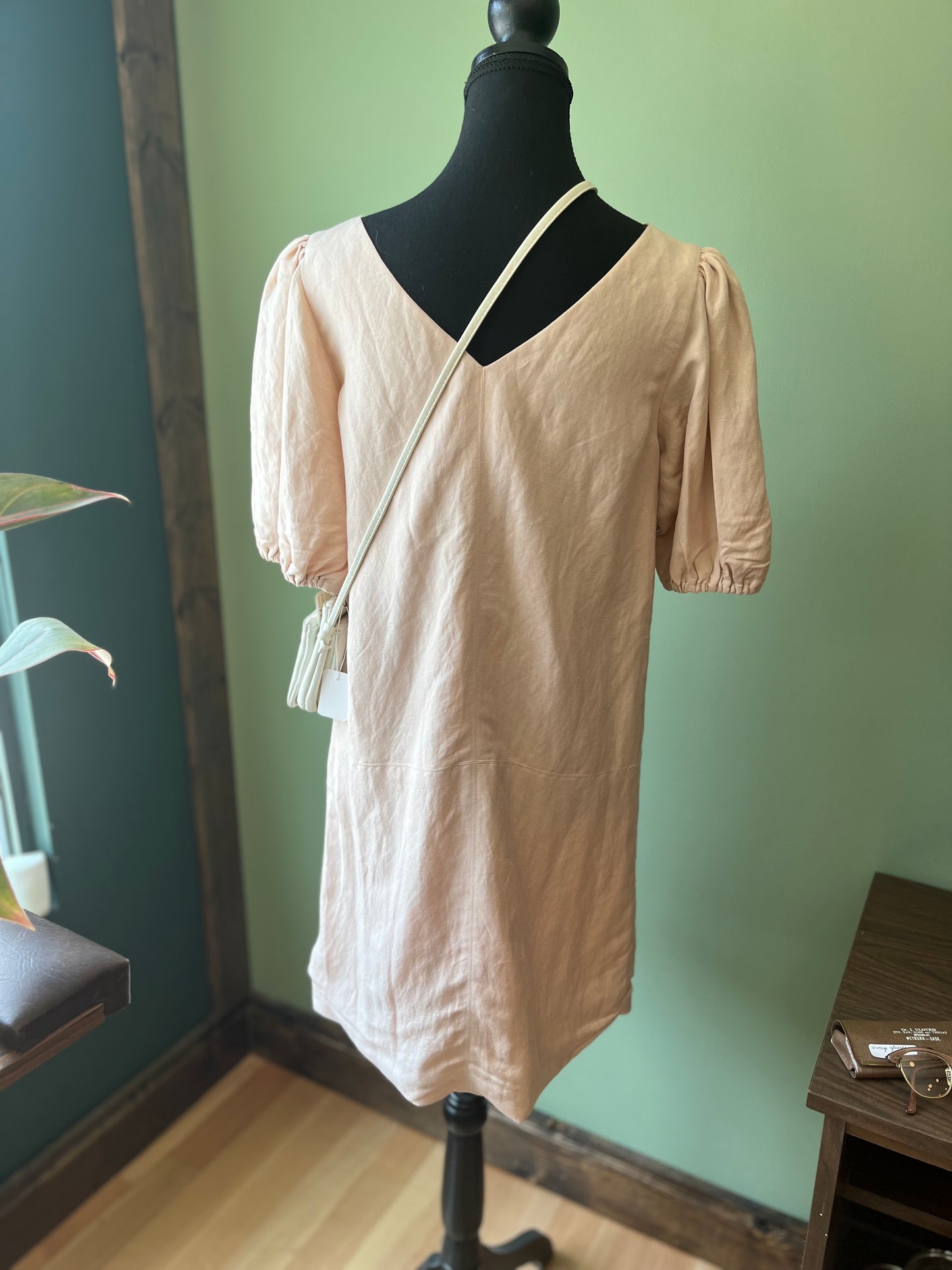 Non vintage Emerson Fry blush linen puff sleeve dress, s-m
