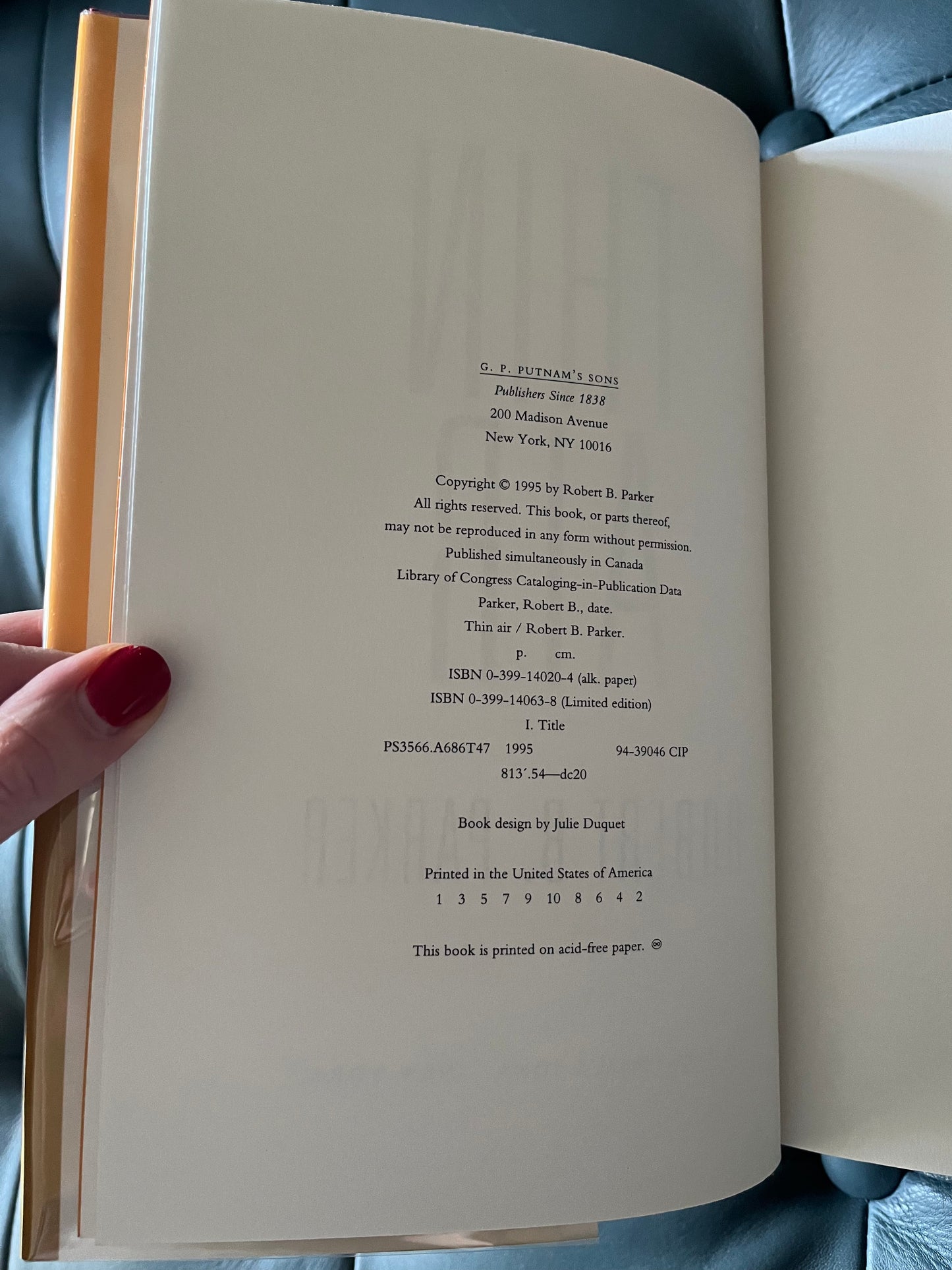 Robert B. Parker “Thin Air” First Edition Hardcover Book