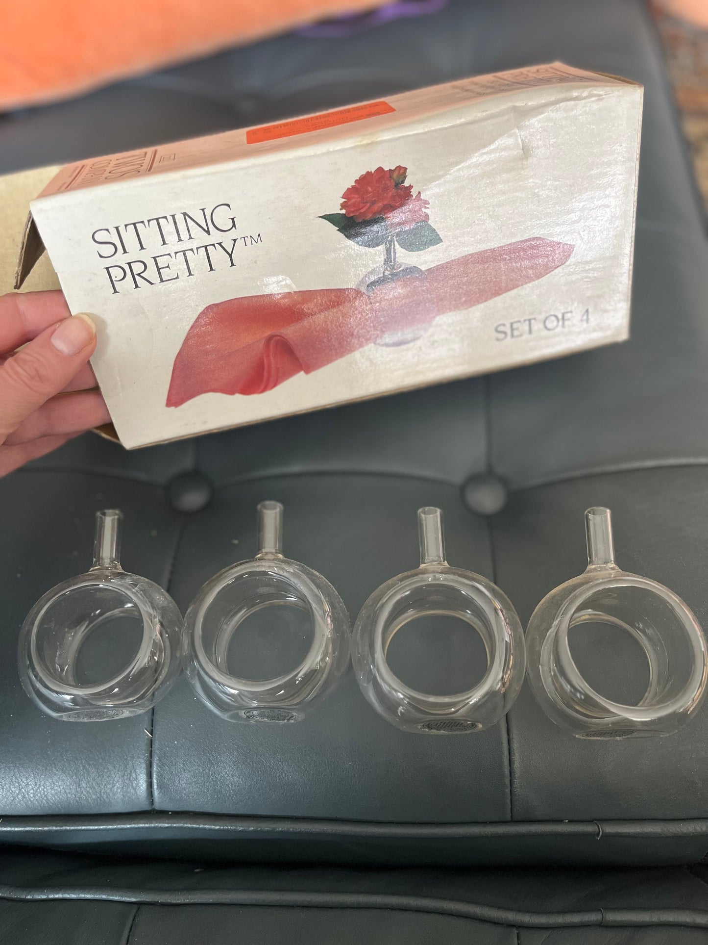 Vintage 1980/90’s Blown Glass Napkin Ring Vase, Set of Four