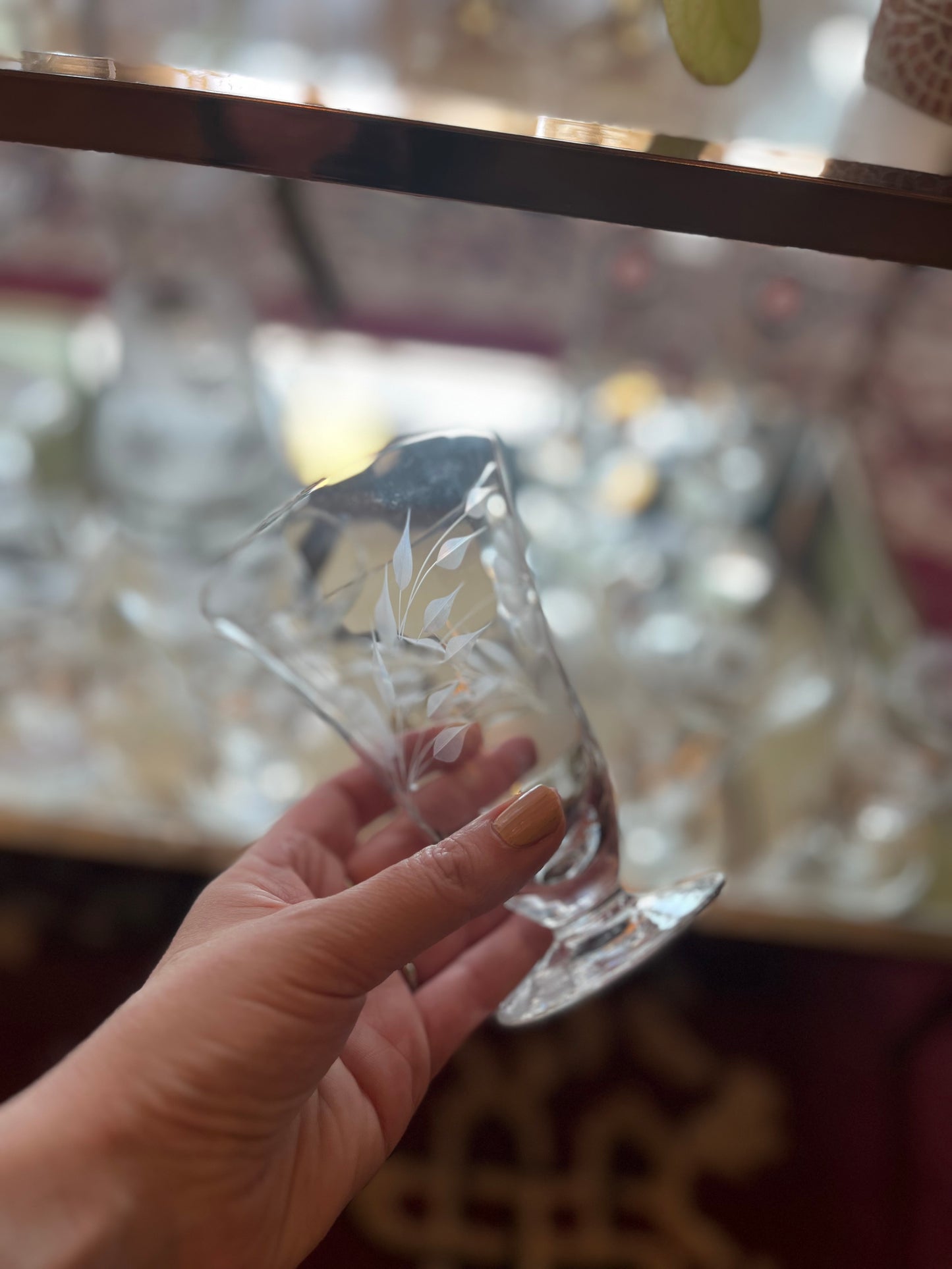 Vintage Etched Wine Goblets