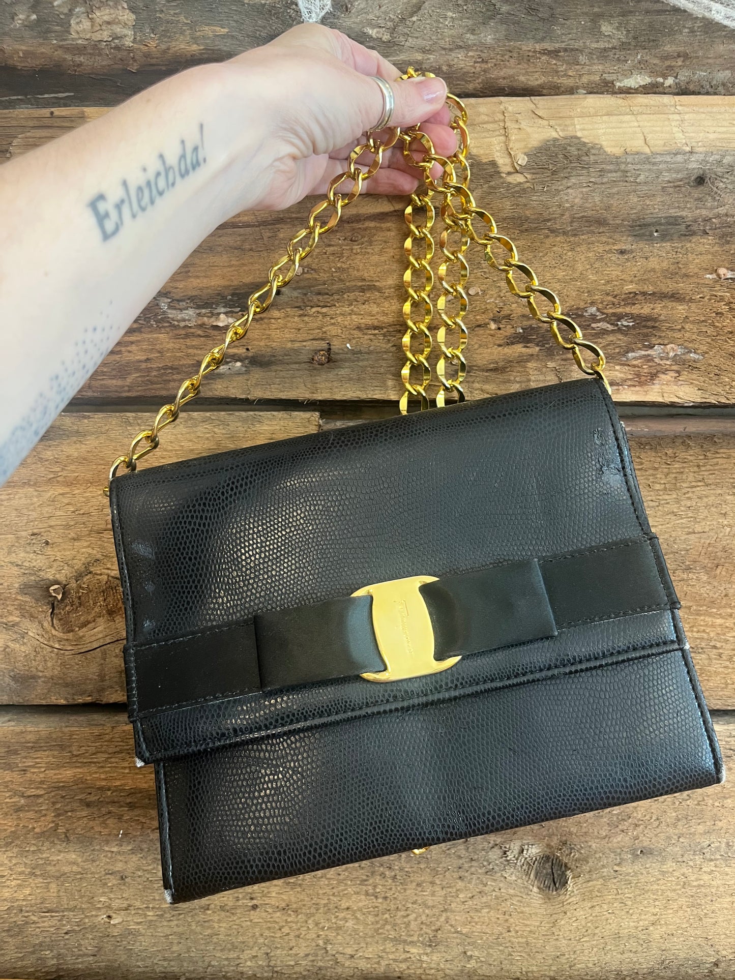 Vintage Salvatore Ferragamo Purse w Gold Strap, as is