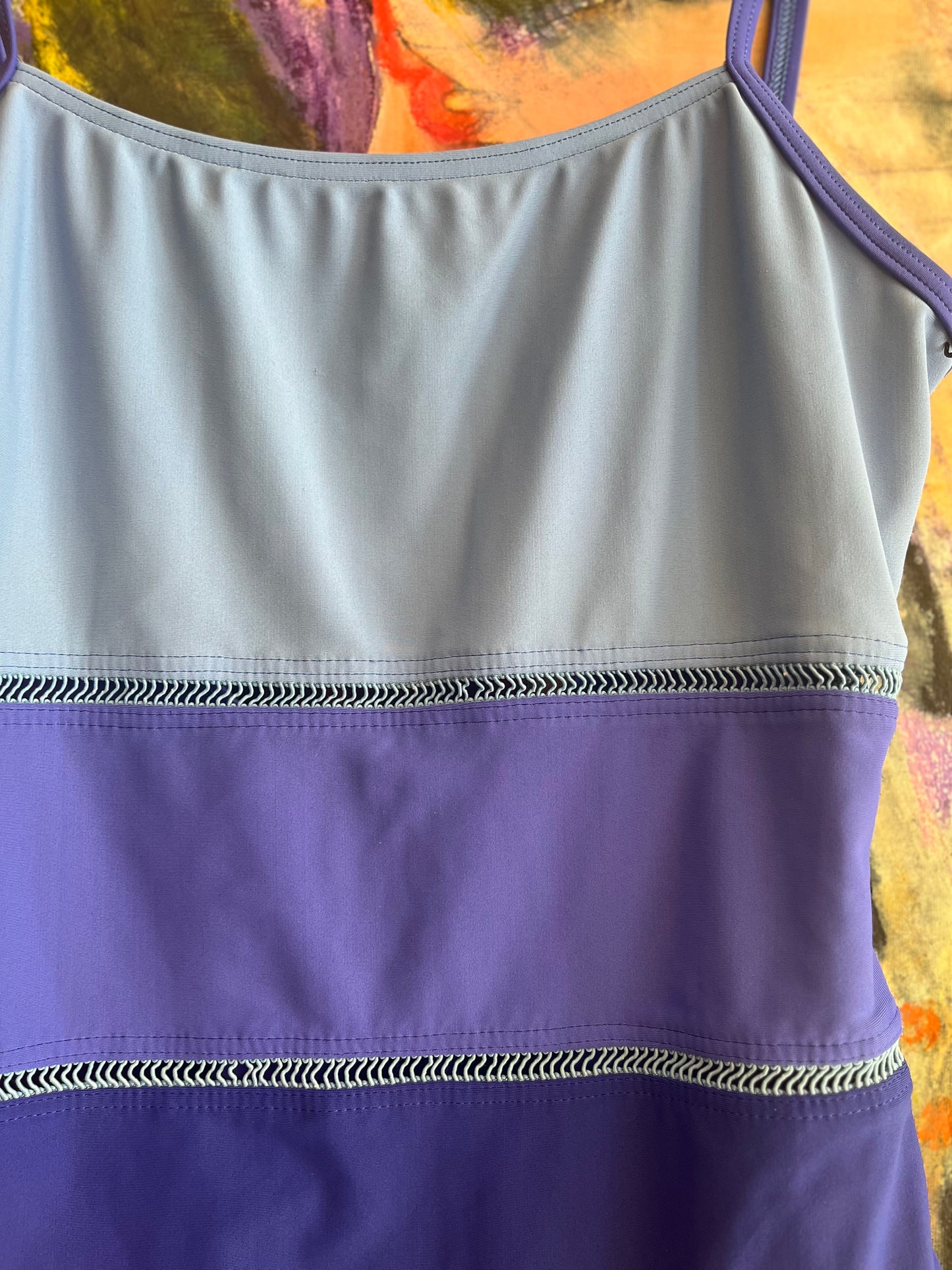 Vintage 90’s tri panel blue “Christina” swim suit, medium