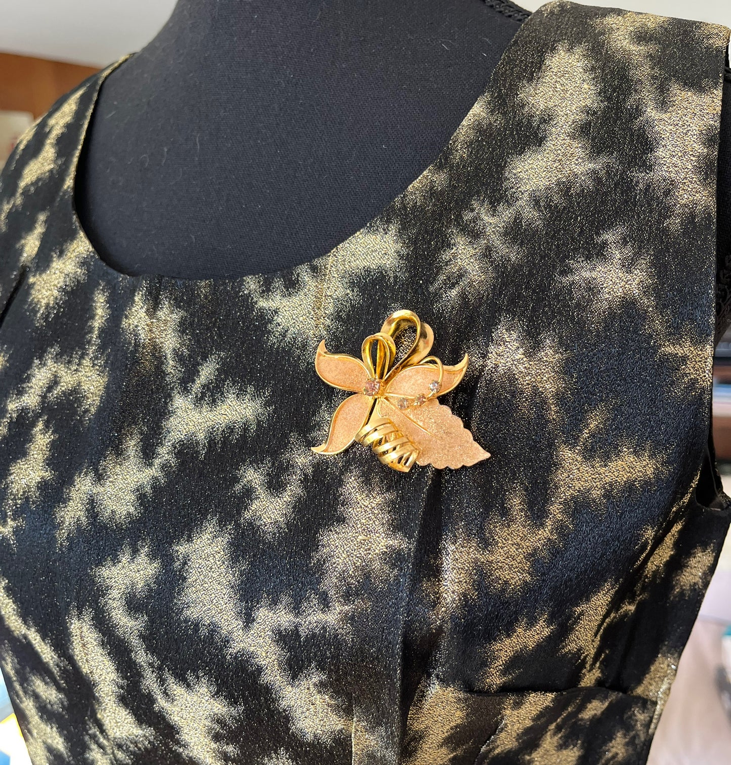 Vintage 1960’s Gold & Black Shift Dress, Small