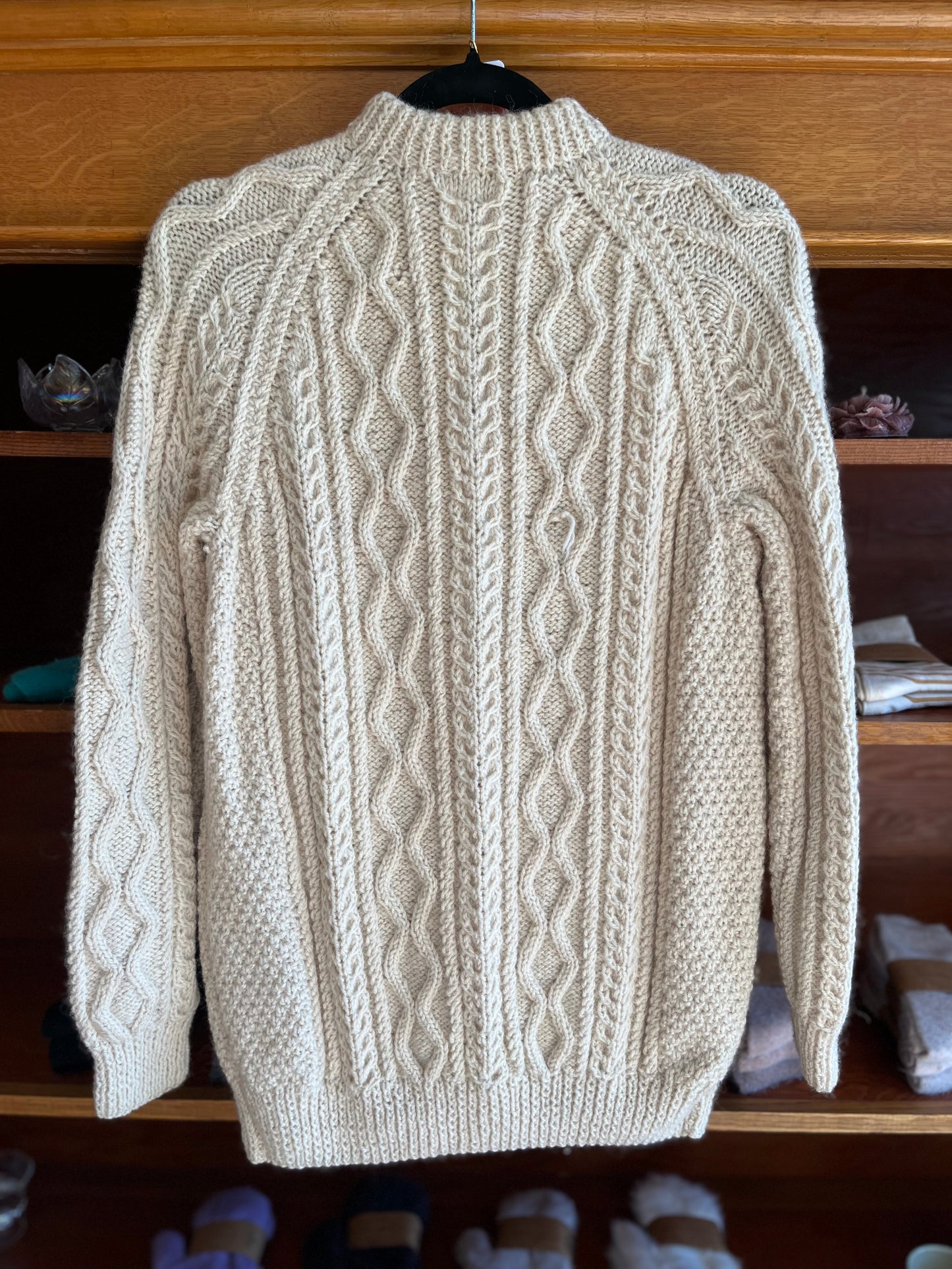 Vintage wool (?) cream crew neck cardigan, large