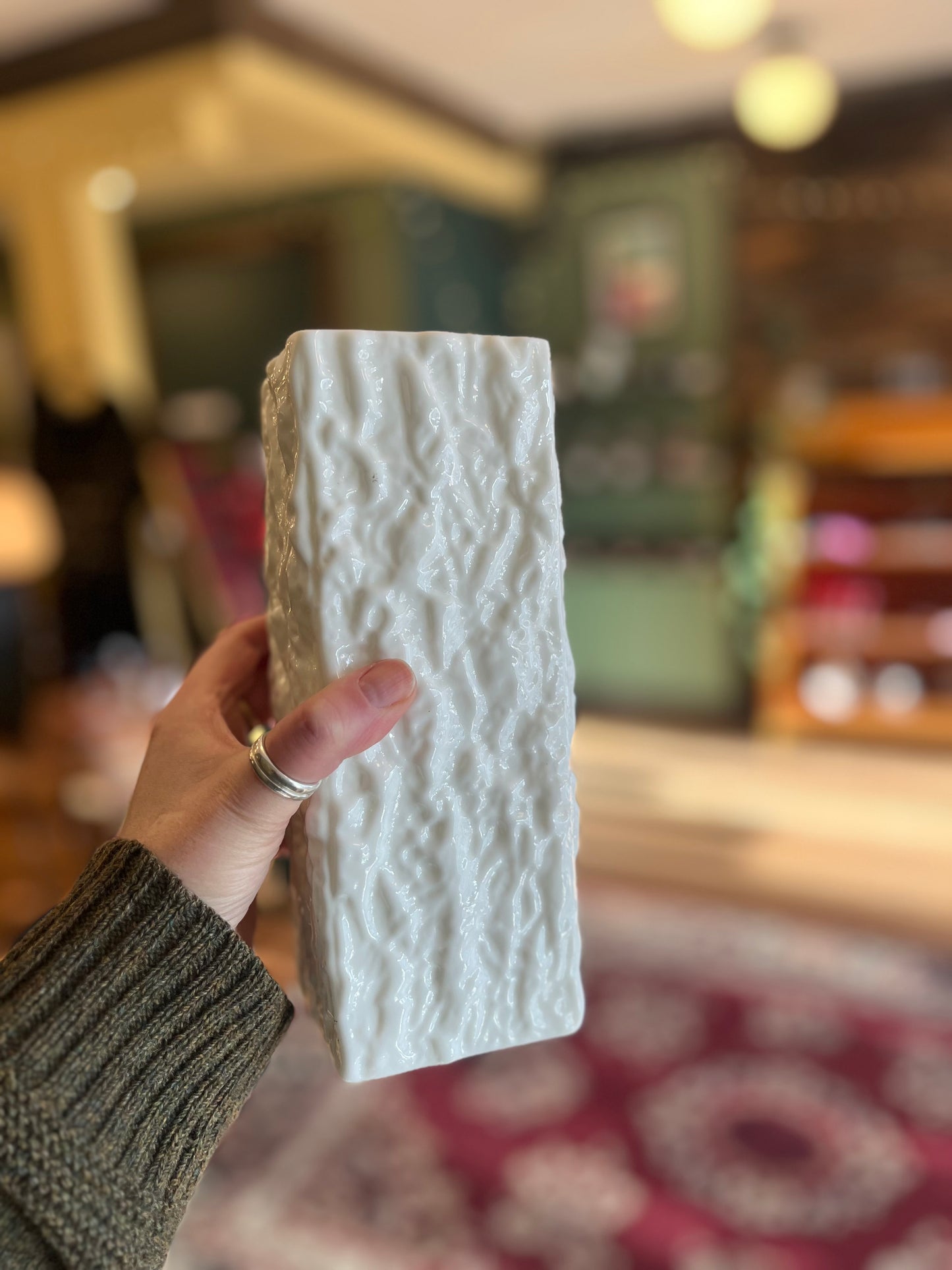 Vintage Milk Glass Textured Vase