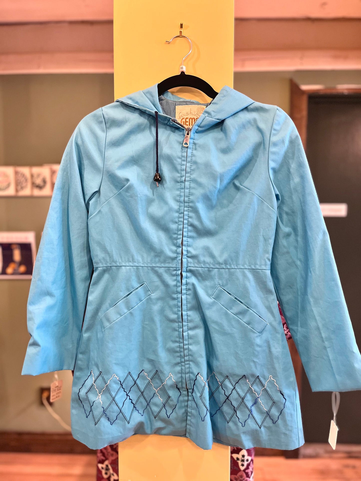 Vintage 1960's/70's Teal Blue Embroidered Jacket, Extra Small/Small