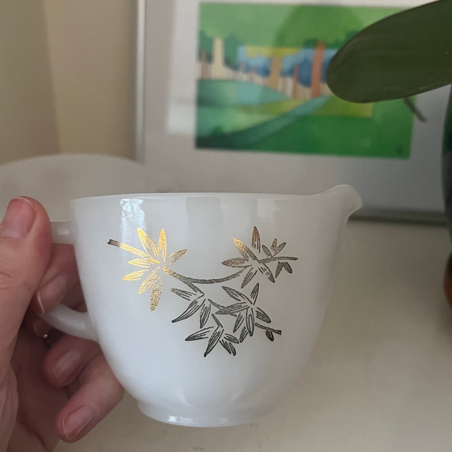 Vintage 1960’s Federal Milk Glass Cream & Sugar with Bamboo Motif