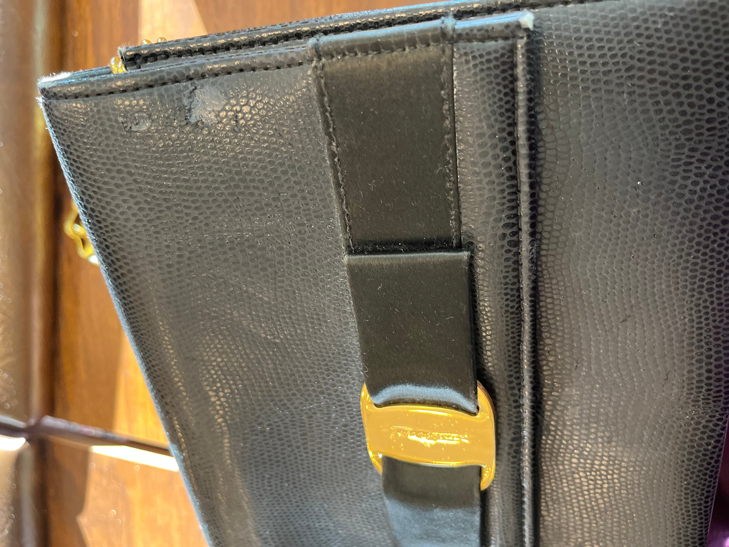 Vintage Salvatore Ferragamo Purse w Gold Strap, as is