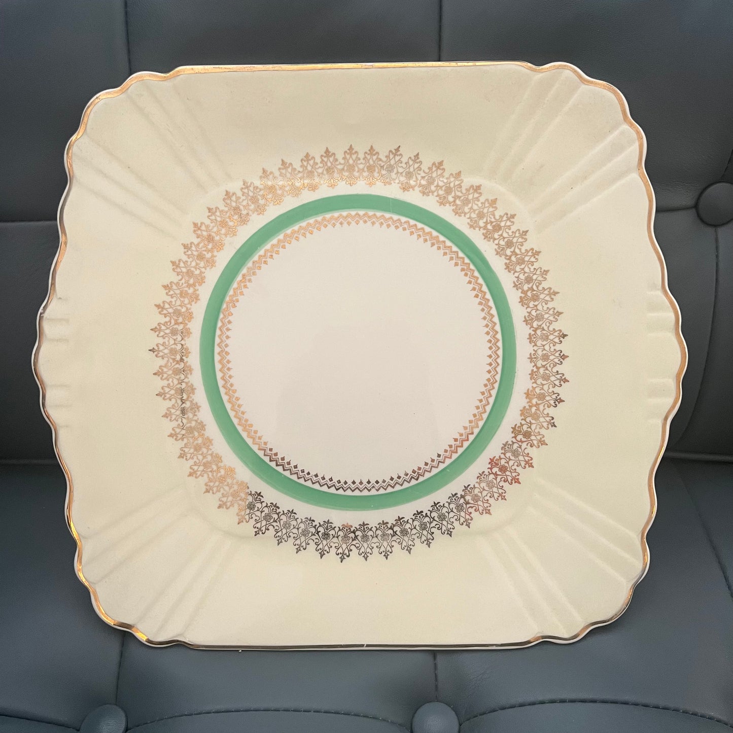 Vintage Myott China Gold & Green Plate