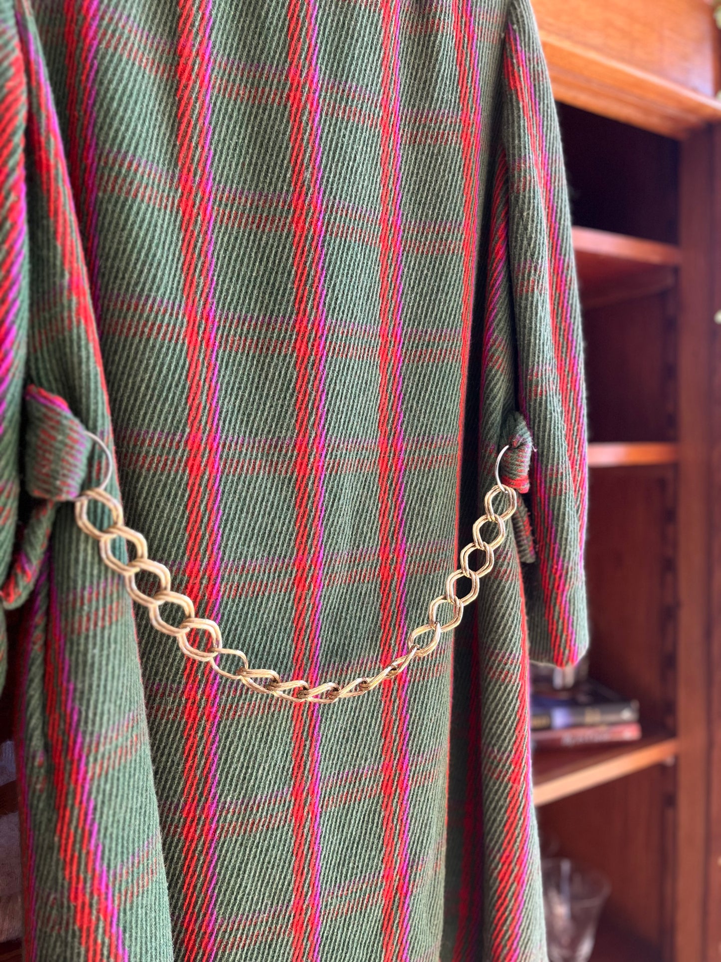 Vintage Holt Renfrew green plaid coat, S/XS