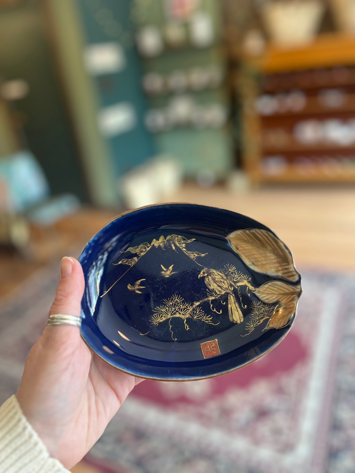 Cobalt Bird Dish, Made in Japan, Mid-Late 1800’s