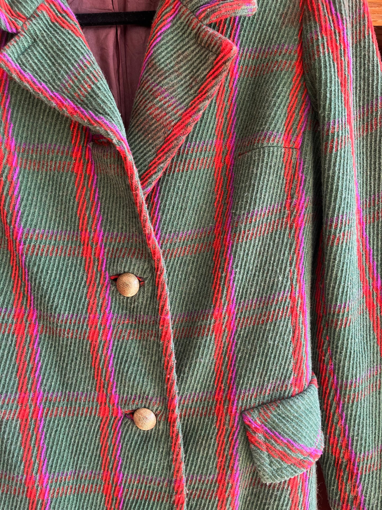 Vintage Holt Renfrew green plaid coat, S/XS