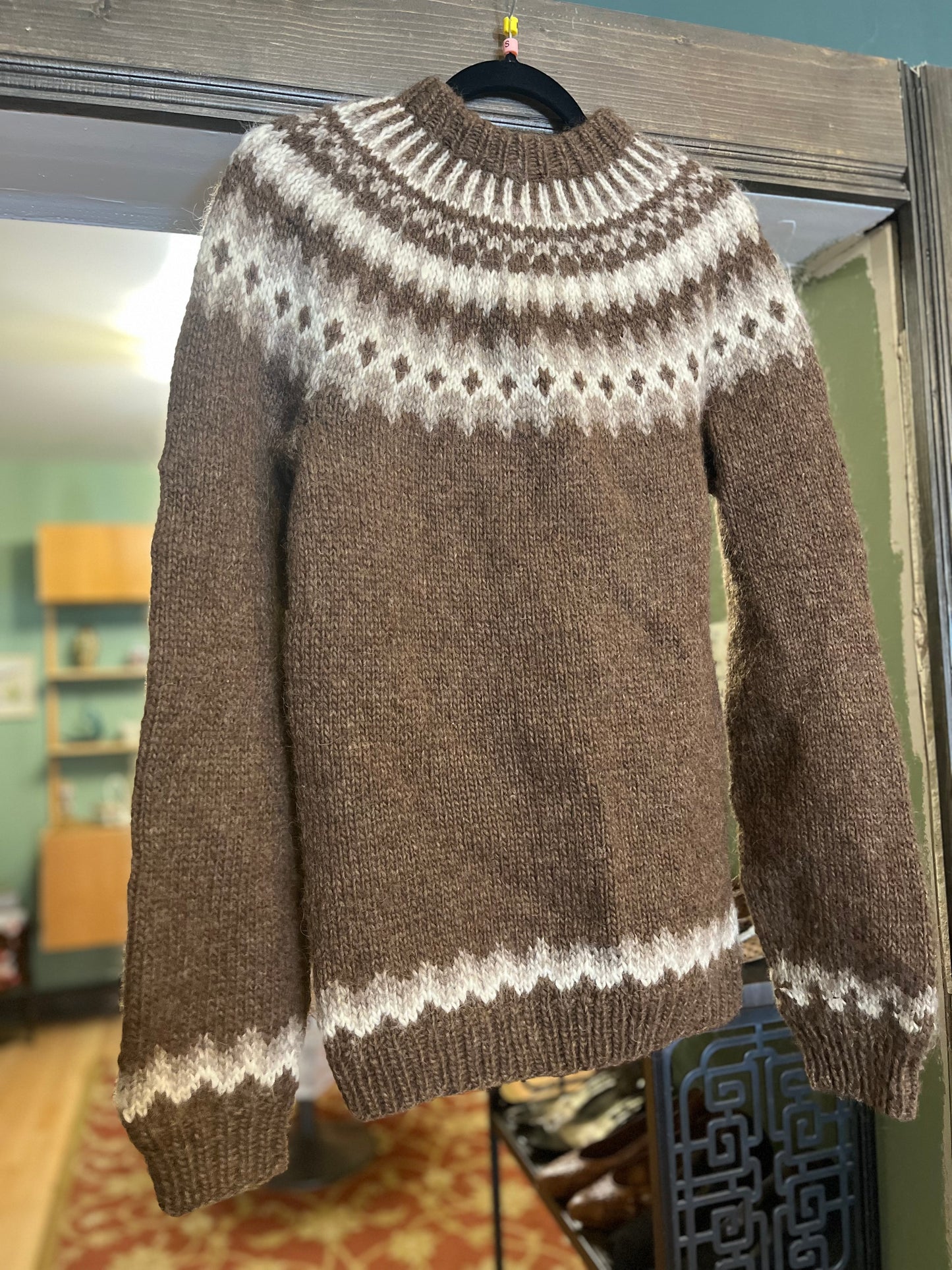 Sale! Vintage Hand Knit Wool Sweater in Brown, S/M
