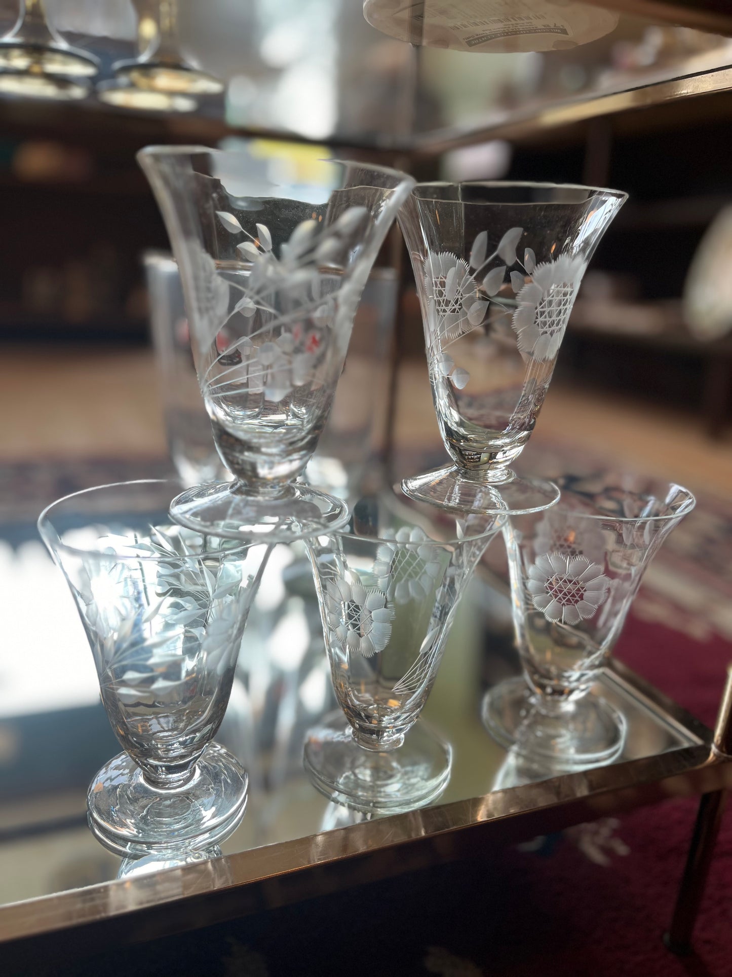 Vintage Etched Wine Goblets