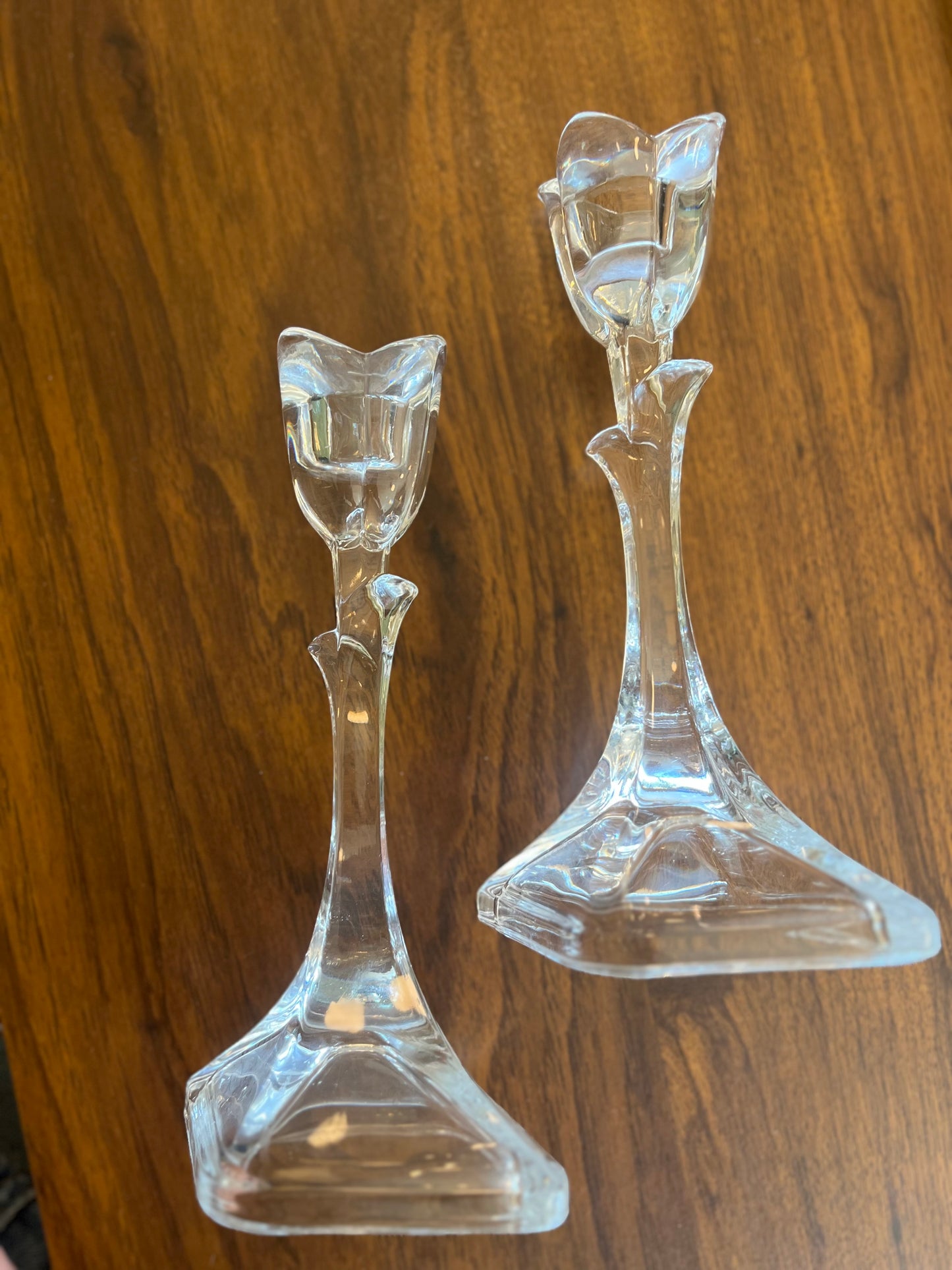Glass flower candlestick pair