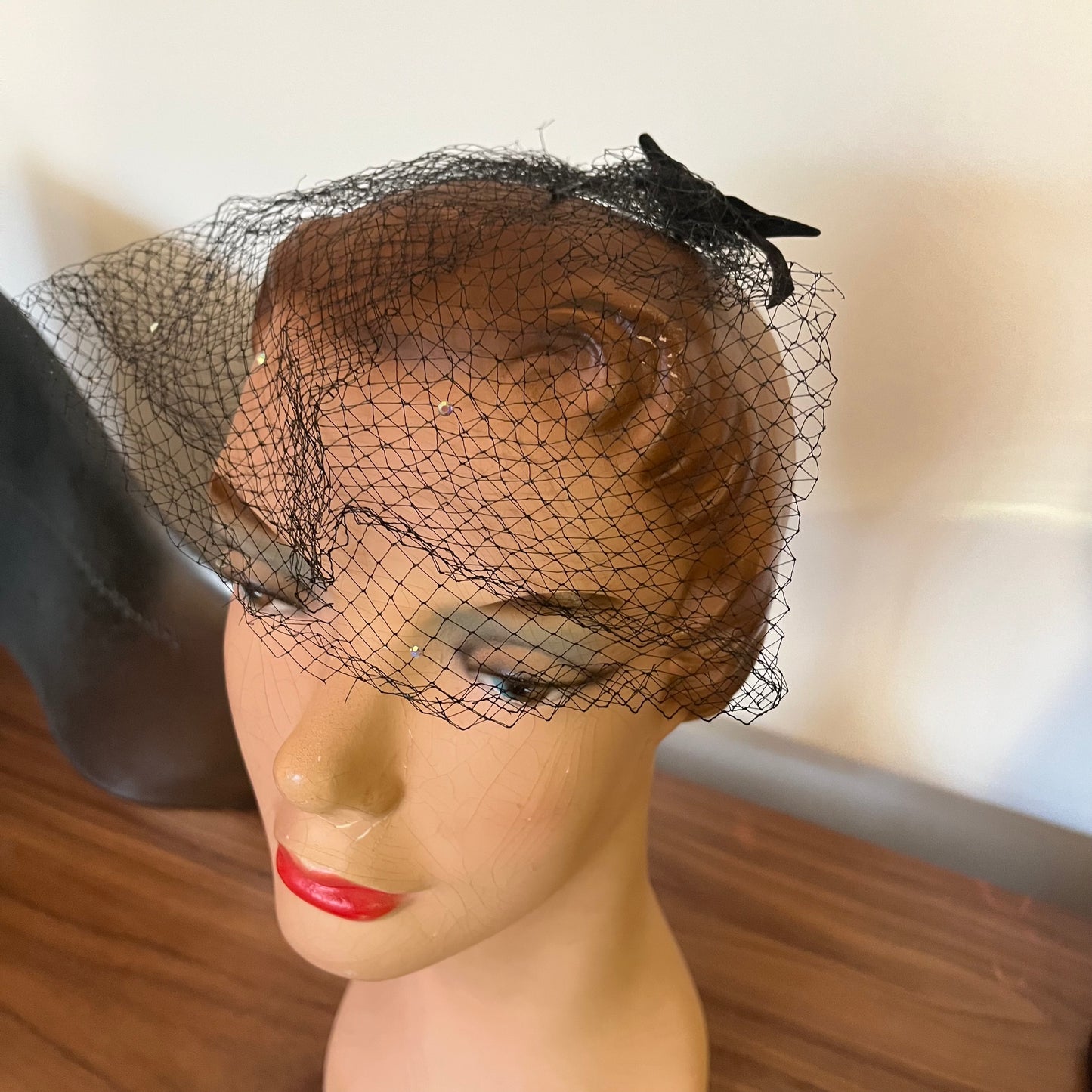 Vintage 1960’s Black Rhinestone Veil Hat