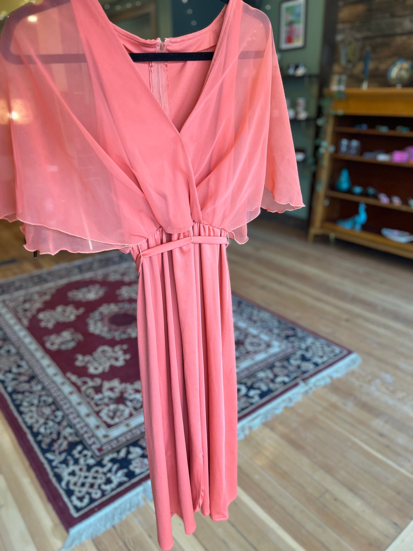 Vintage 1970’s Salmon Pink Gauze Dress, s/xs
