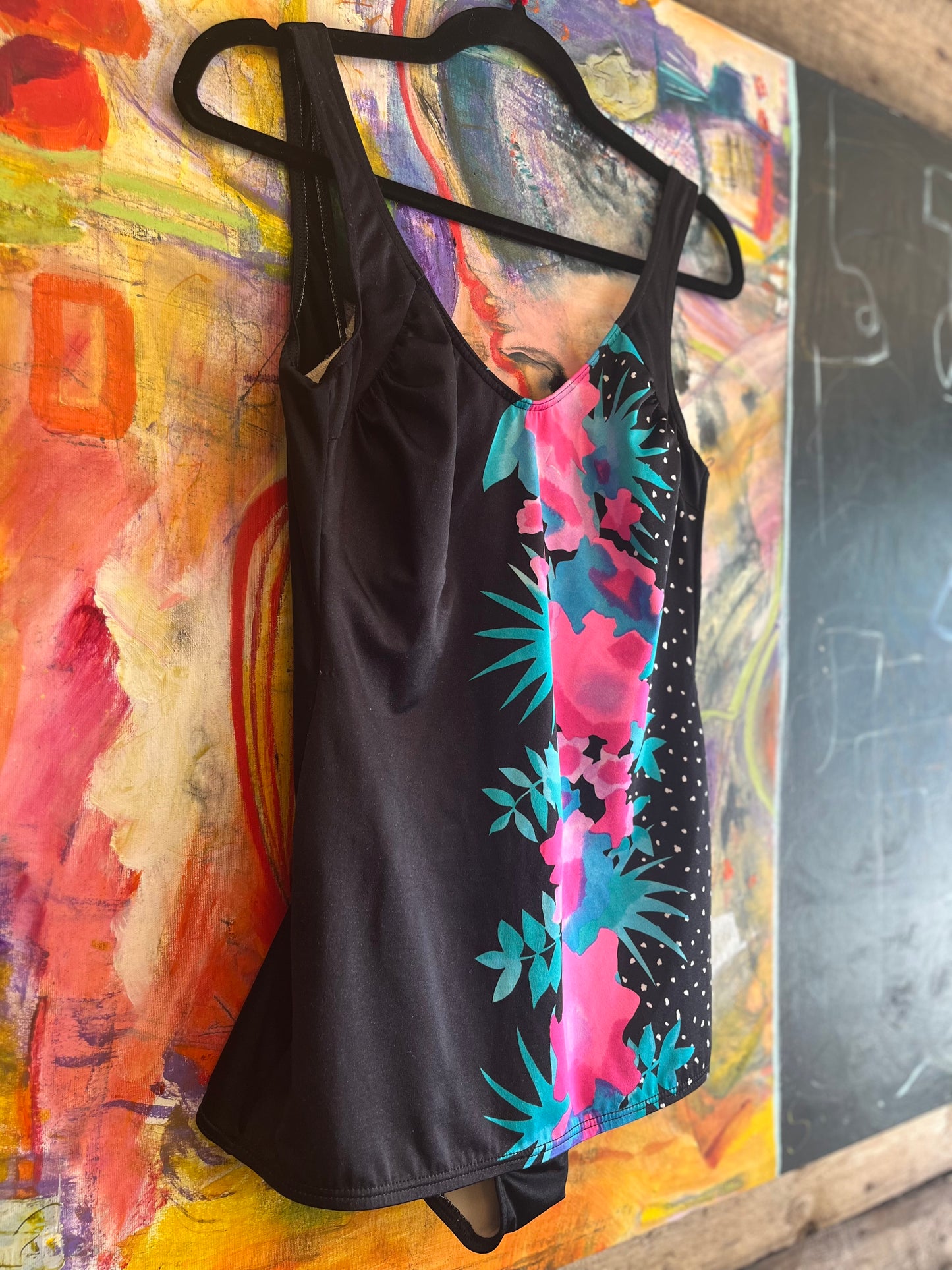 Vintage 80’s/90’s black and floral swim suit, large