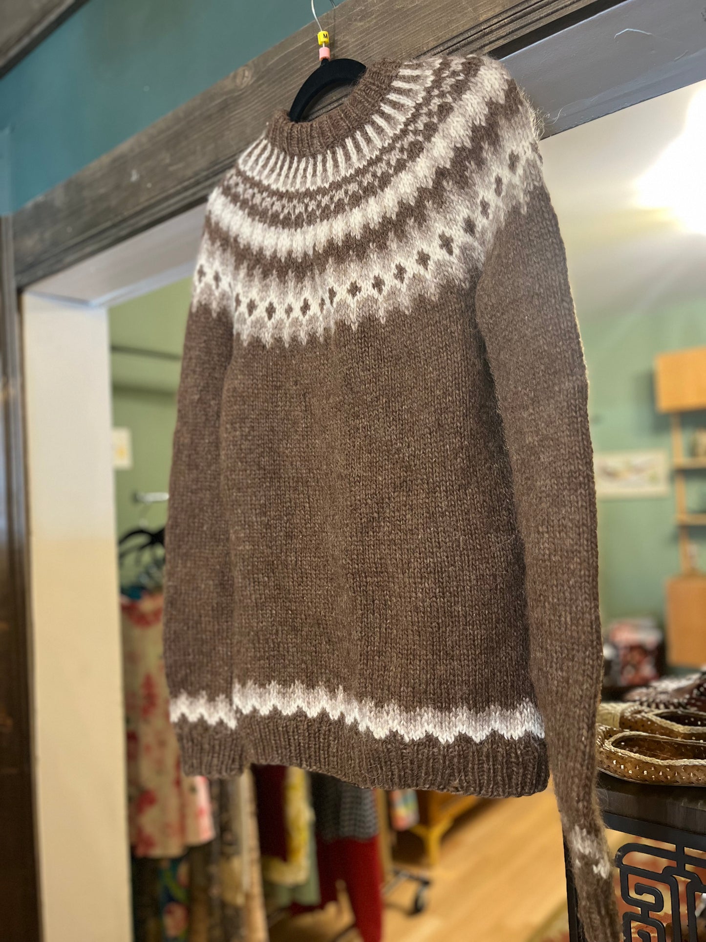 Sale! Vintage Hand Knit Wool Sweater in Brown, S/M